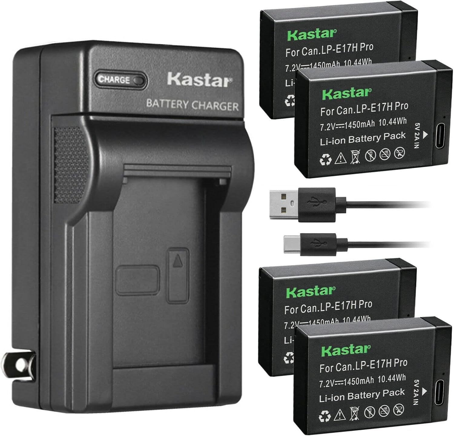 Kastar 4-Pack LP-E17H Pro Battery W/Type-C Cable and AC Wall Charger Replacement for Canon EOS 200D, EOS 250D, EOS 750D, EOS 760D, EOS 800D, EOS 850D, EOS 8000D, EOS RP, EOS R10 Mirrorless Camera