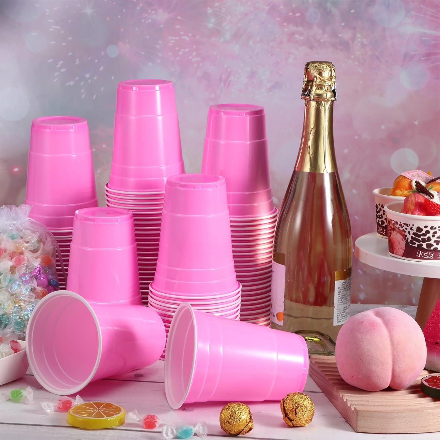 Lounsweer 100 Pack 16 Ounce Plastic Party Cups Heavy Duty Drinking Water Cups for Valentine Carnival St. Patrick's Day Holiday Festival Wedding Birthday Party Supplies(Pink) - Image 7