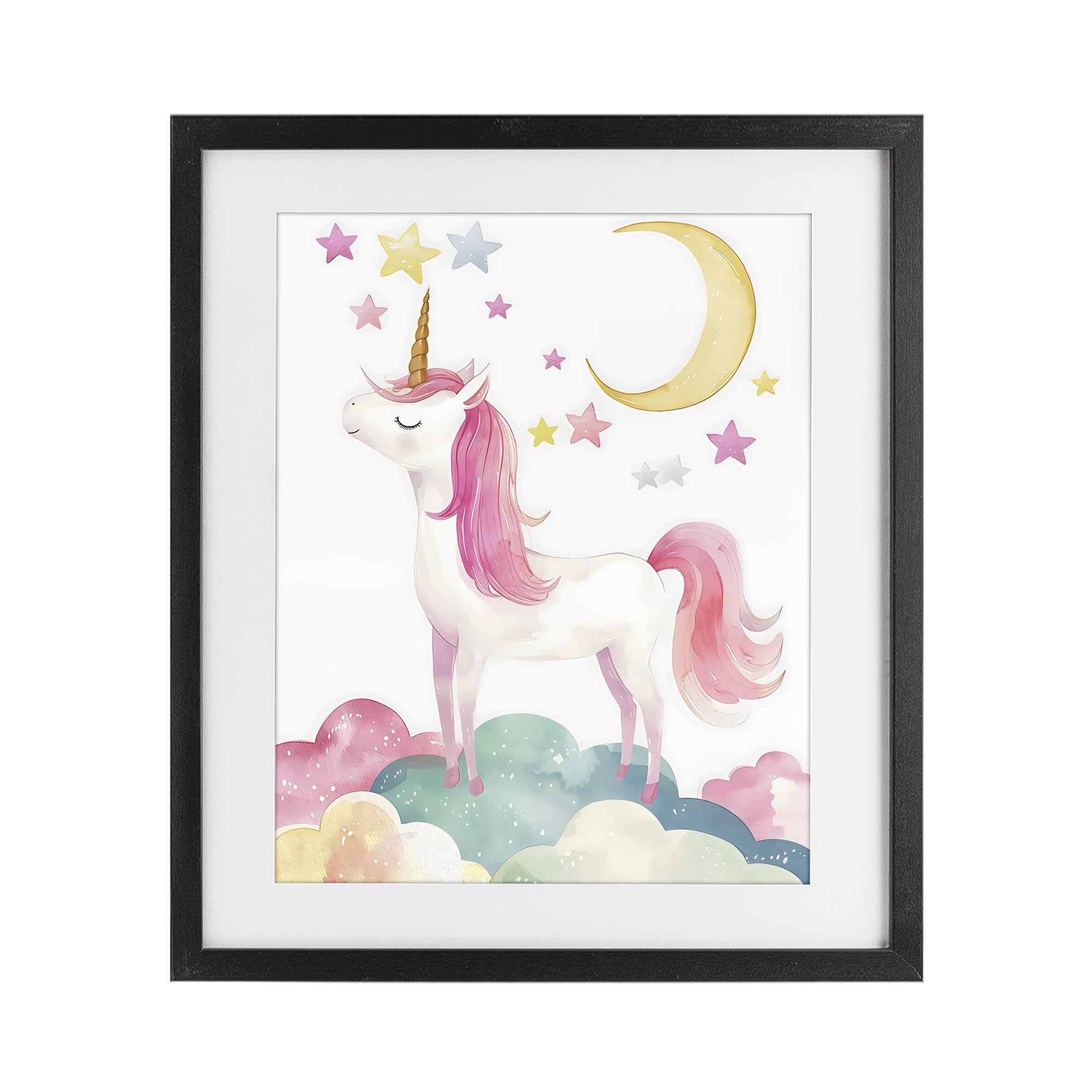 Stupell Industries Unicorn Moonlight Whimsy 'Unicorn Standing On Clouds'| Framed Print Under Glass