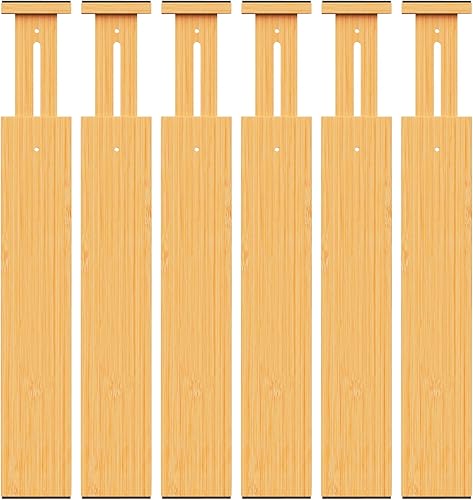 Miniatura 8 de Separadores de cajones de bambú, organizador de cajones de cocina ajustable para ropa, separadores de organización de cajones expandibles de 17 a 22