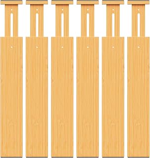 Bamboo Drawer Dividers Organizers, 2.56" High, 17"-21.8" Adjustable, 6 Pack | Expandable Separators, Great for Utensils, Kitchen, Bedroom, Dresser and Office Storage