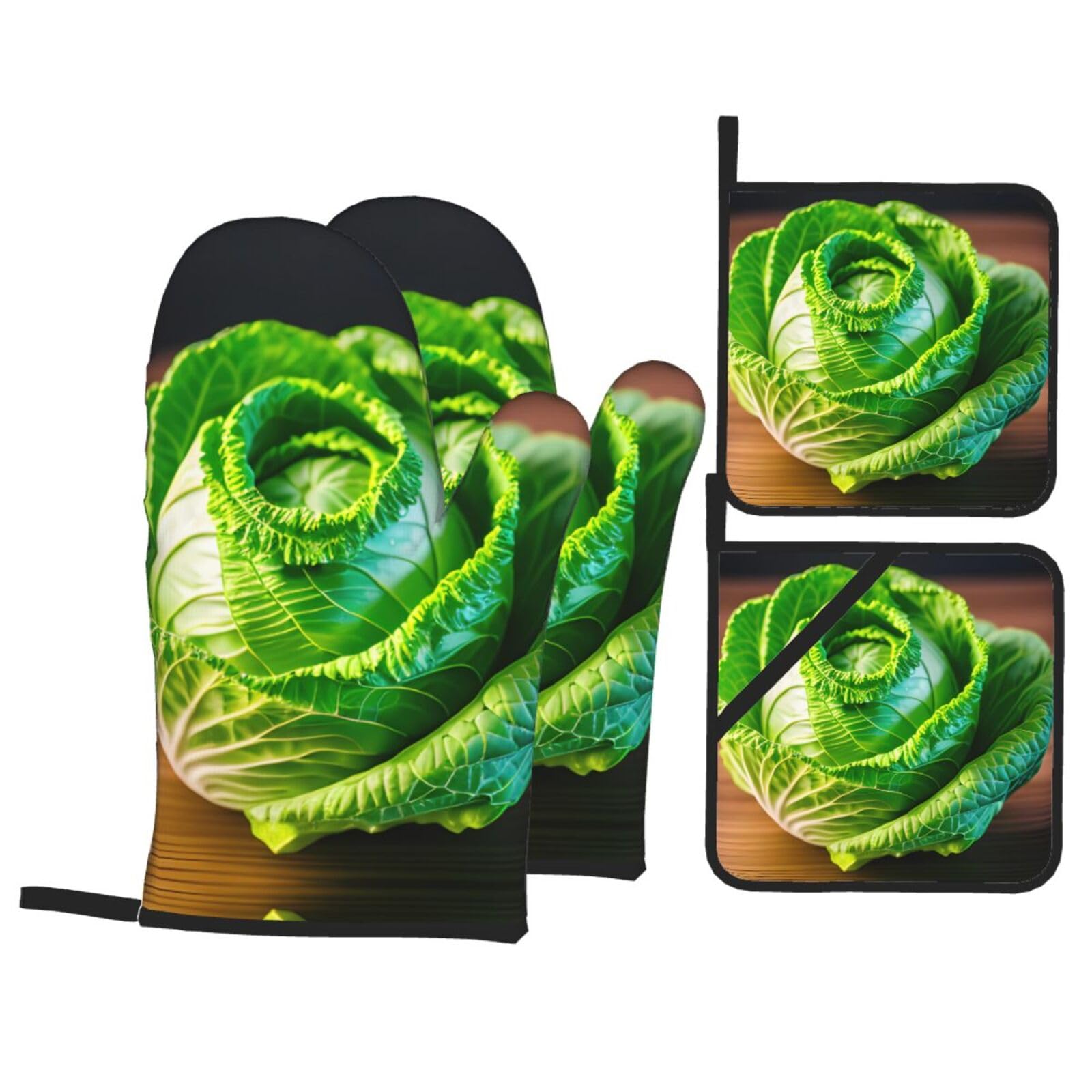Bright Cabbage Print Oven Microwaving Waterproof Kitchen Gloves for Baking Grilling Holiday Cooking