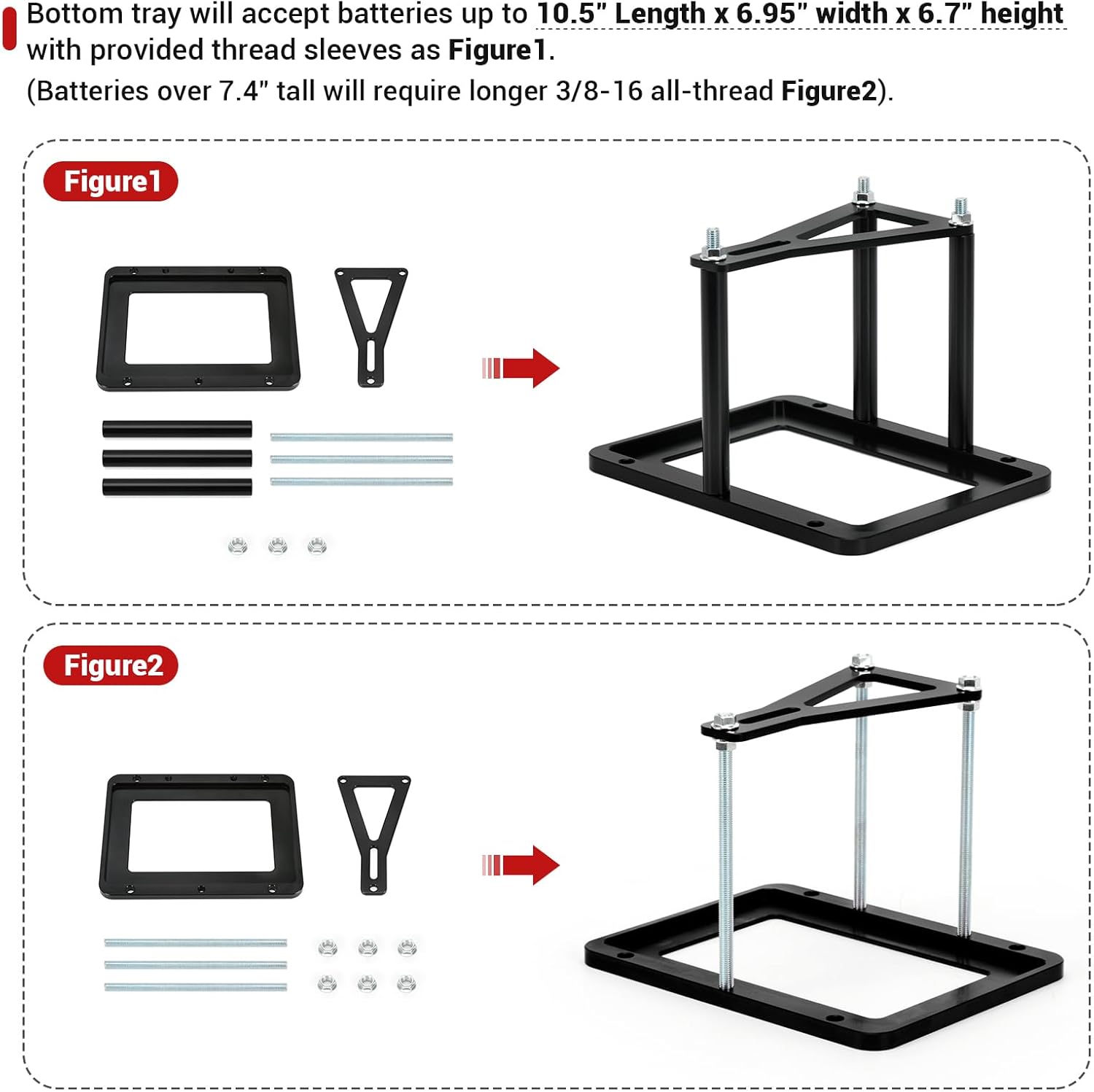 Battery Tray Hold Down Bracket Battery Relocation Kit Trunk for Optima Batteries 34 34R 34/78 D34 D34/78 34M D34M (black)