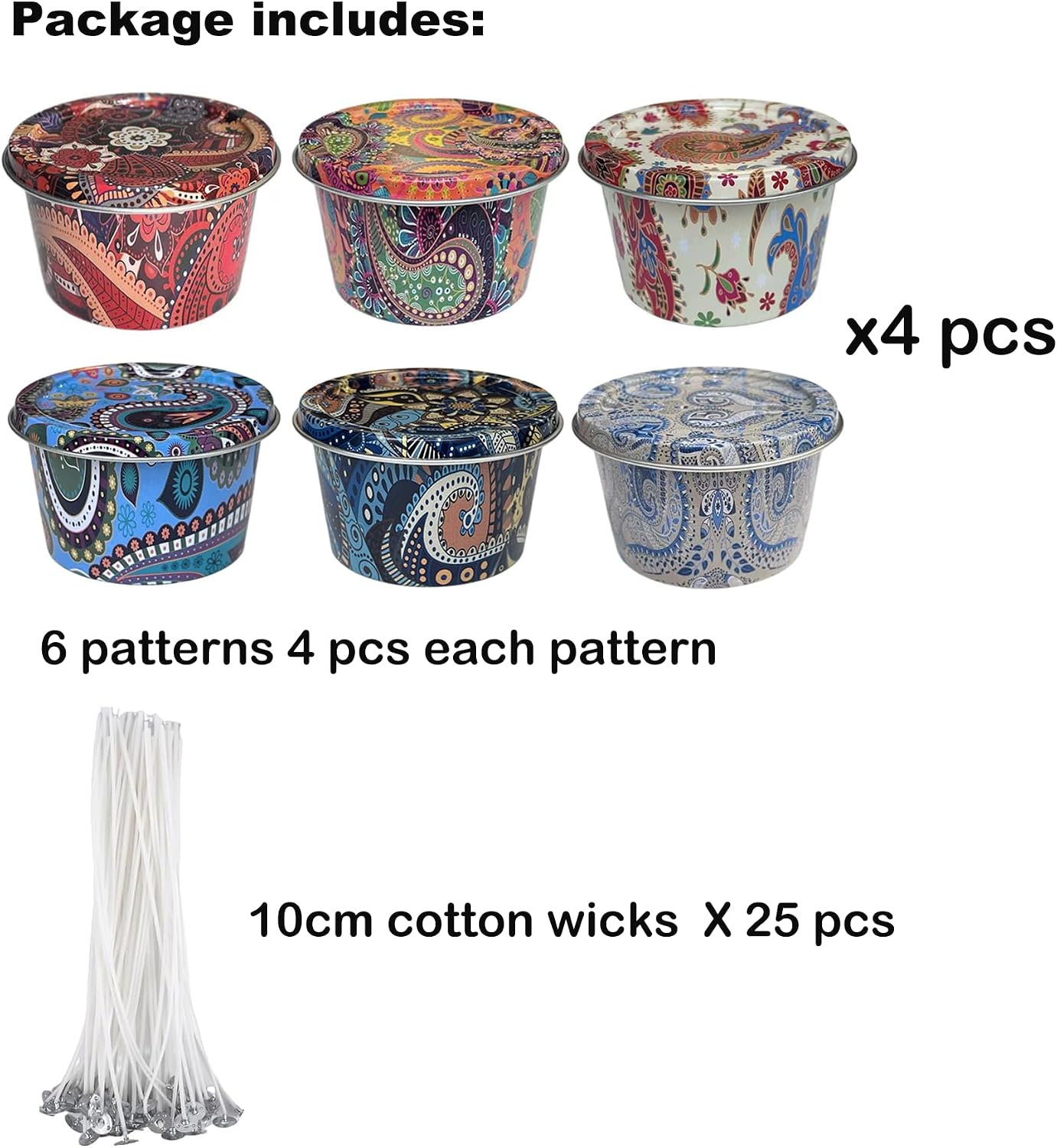 Phinicco Candle Making Kits,Empty Candle Tins for Making Candles,24 Pack Candle Jars 2.5 oz with Lids(6 Patterns)