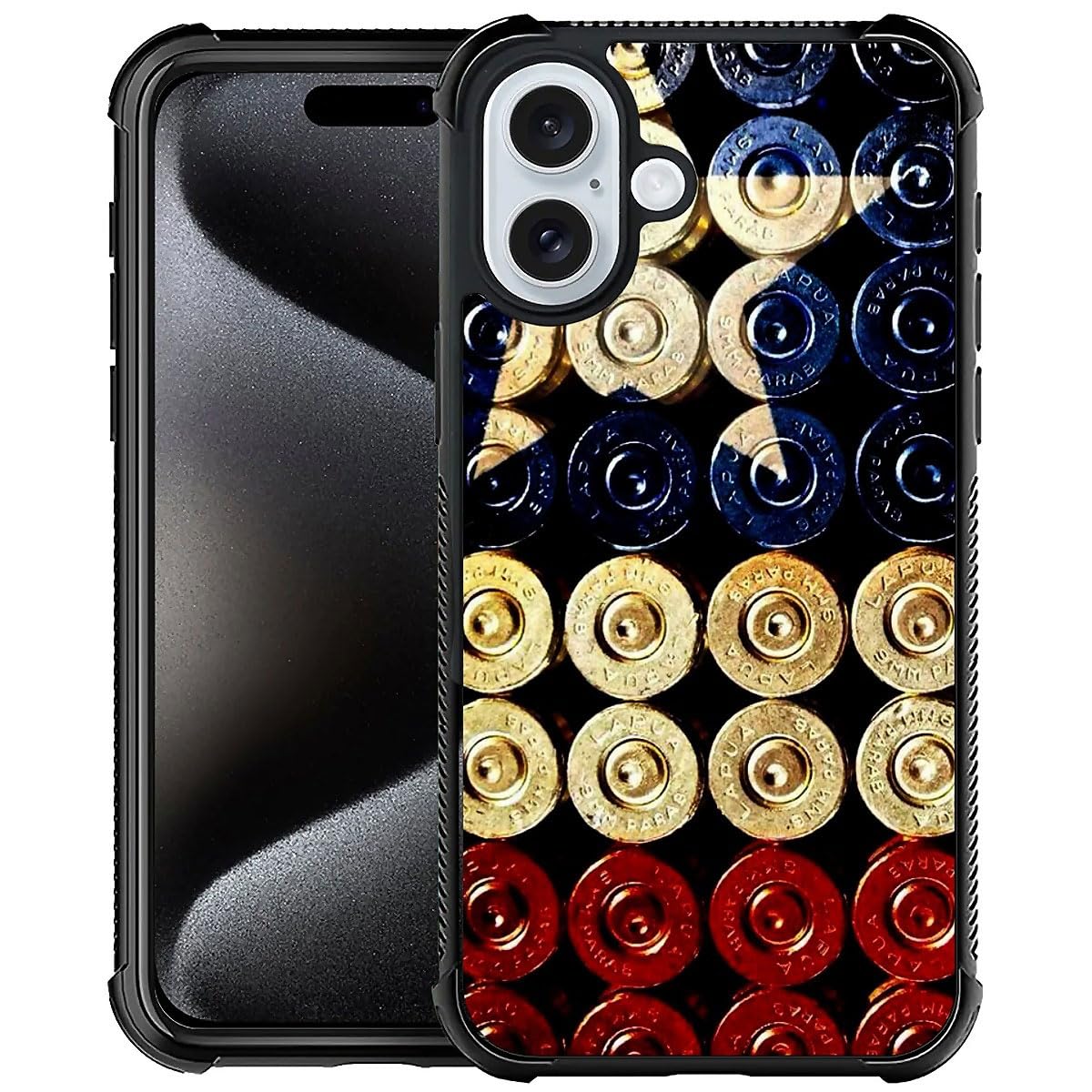 DJSOK Case for iPhone 16,Luxury Pattern Design Shockproof Rugged Cover,Cases for Man Woman-Classic Red and White Bullet Flag