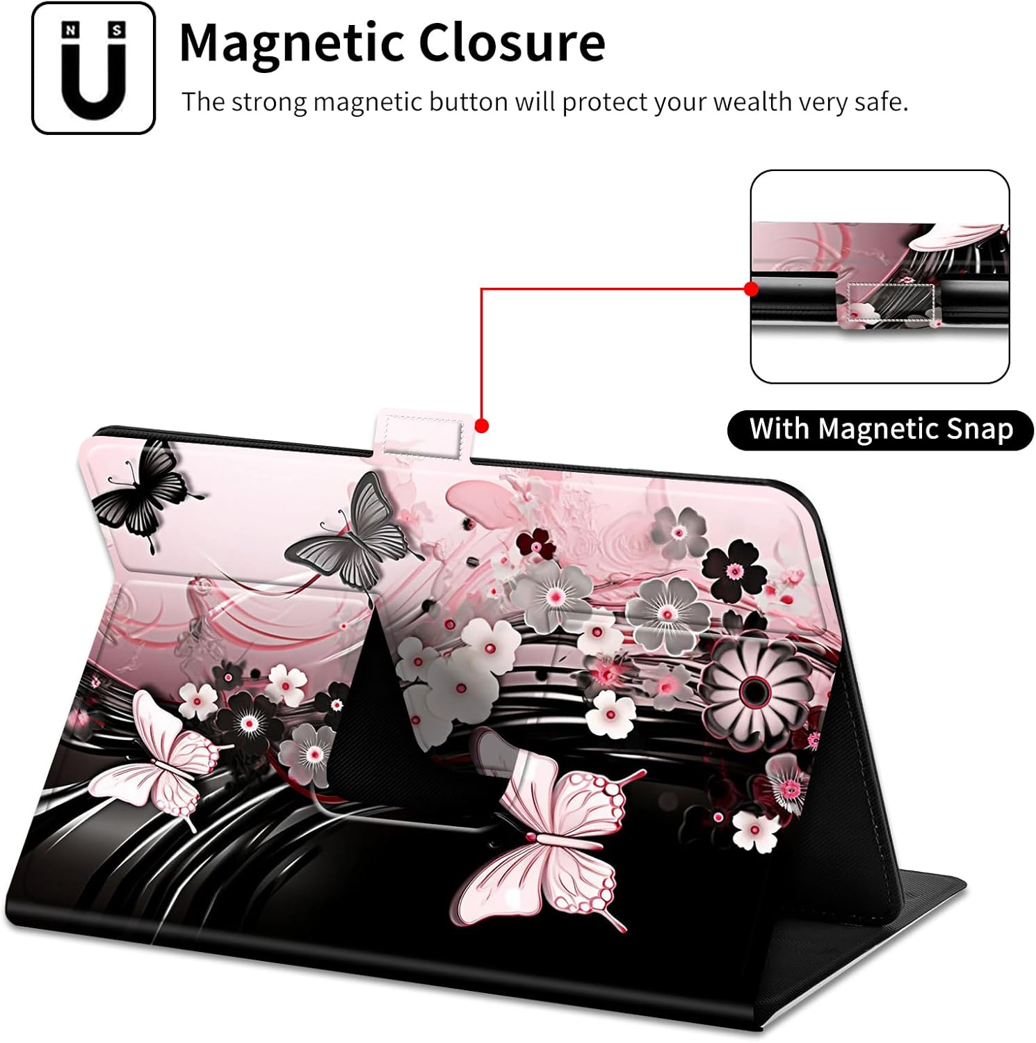 Universal Case for 6",6.8",7" Kindle eReaders Fire Tablet- Kindle/Kobo/Voyaga Tablet,Slim PU Leather Multi-Angle Viewing Cover with 360 Degree Rotatable Kickstand-Flowers Dancing Butterflies