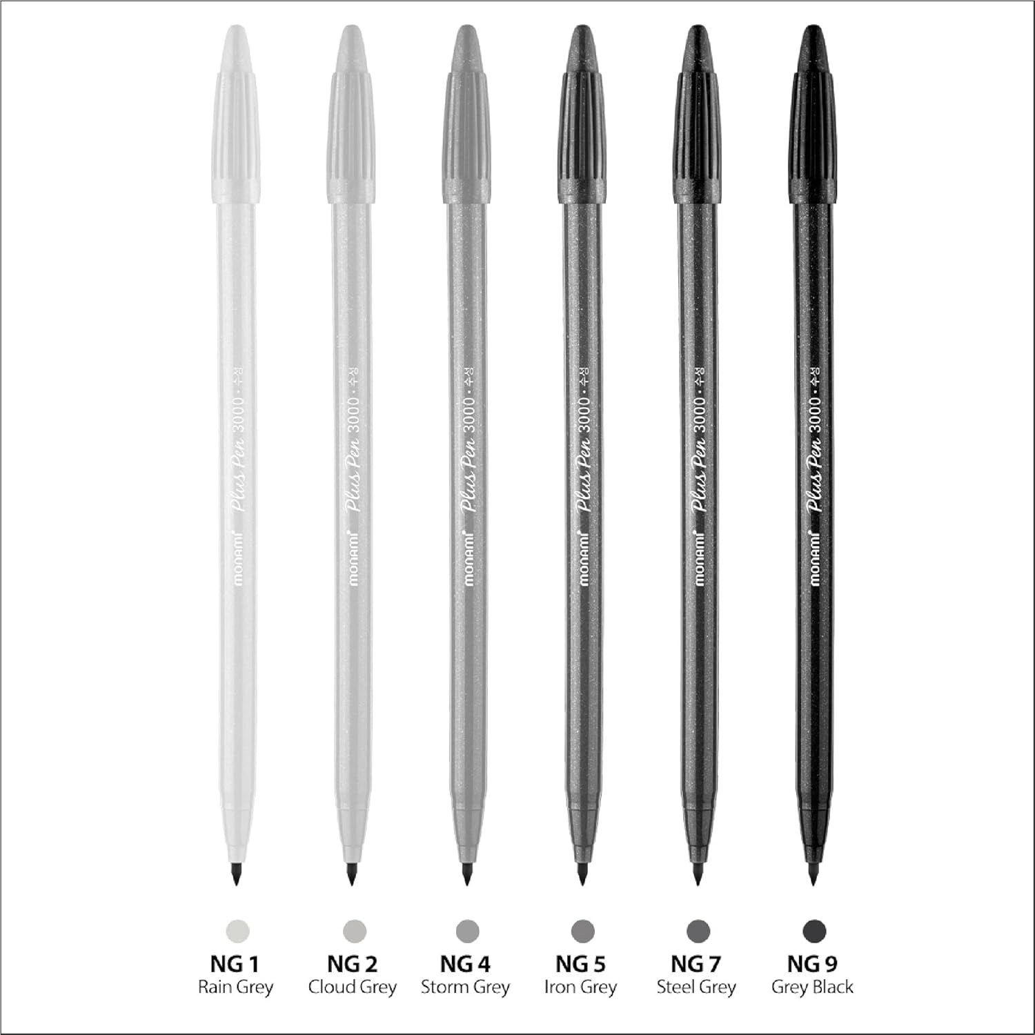 MONAMI PlusPen 3000 Precision Pigment Pen 6-Color Set, Professional Black & Gray Ink Drawing Pens, Made in Korea – Ideal for Sketching, Illustrations, and Technical Drawings