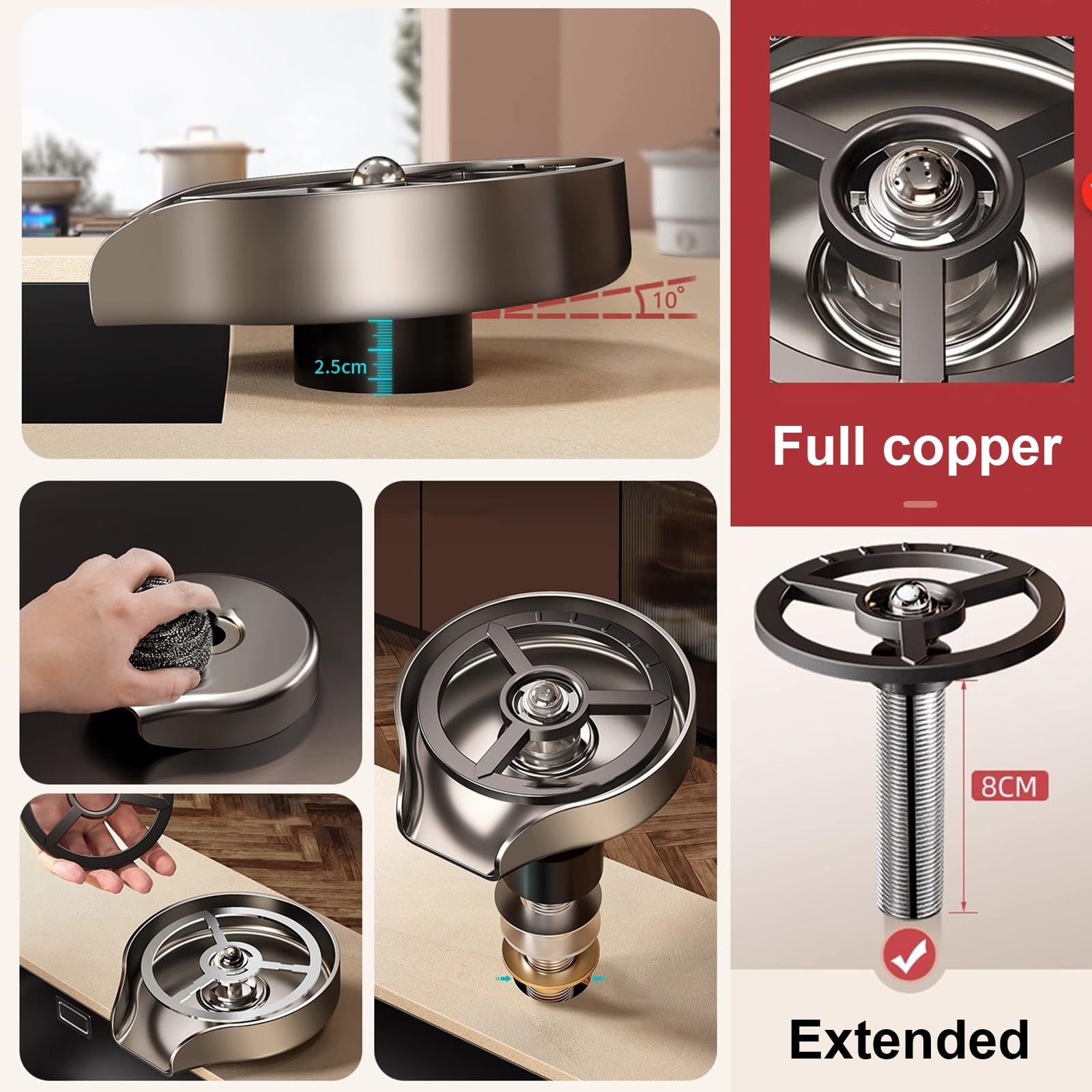 Dispositivo de descarga automática for fregaderos, enjuagador de vasos for encimera, lavavasos for botellas, lavavasos de acero inoxidable de primera calidad, limpiador de vasos for grifos, grifo de p