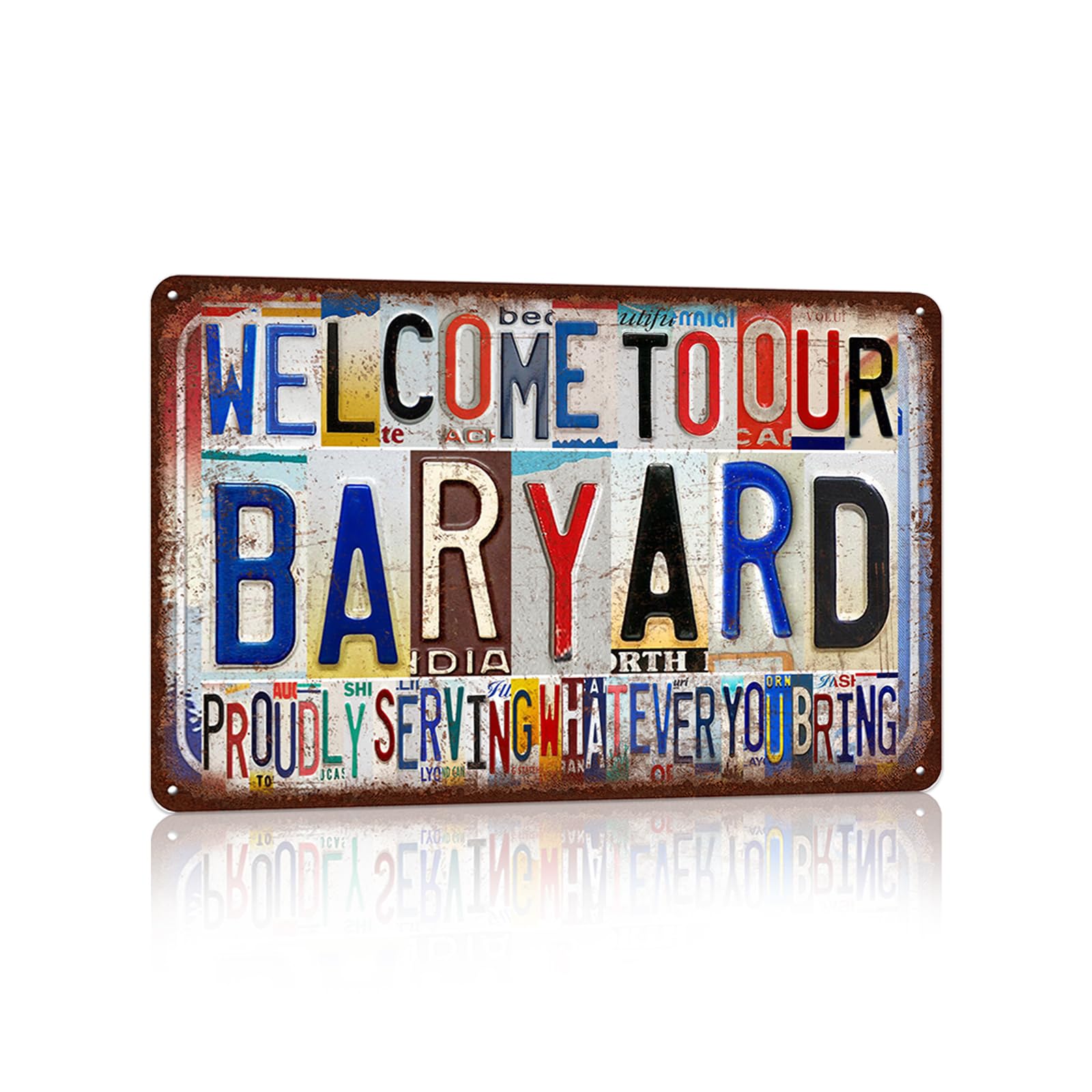 peiyeety Vintage Baryard Wall Decor Metal Sign Tin Signs Poster - Welcome To Our Baryard Proudly Serving Whatever You Bring