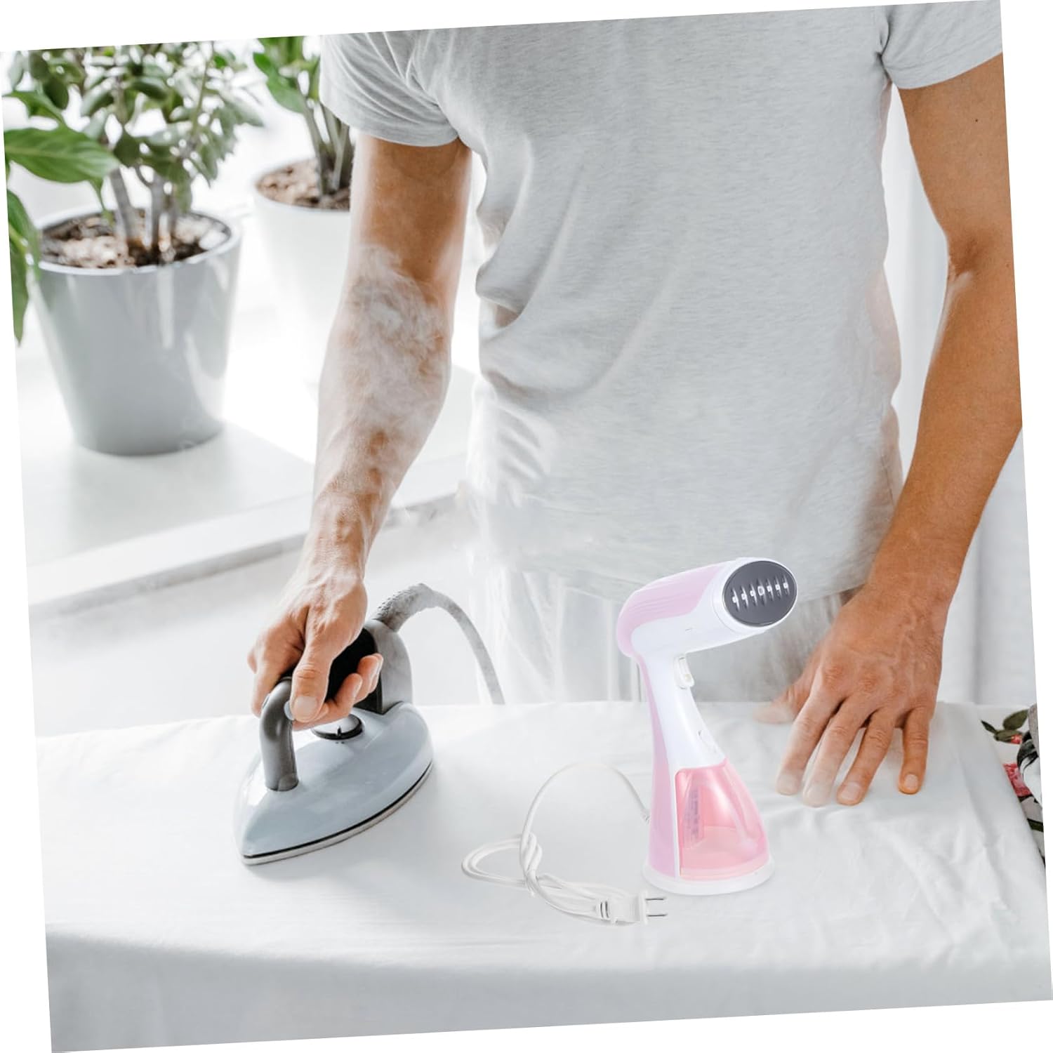 PRETYZOOM Portable Travel Steam Iron for Clothes Handheld Garment Steamer Lightweight Wrinkle Remover with Large Water Tank for Curtains Pillowcases US Plug