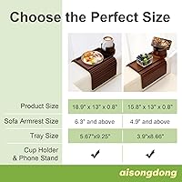 Vista 3 de aisongdong Bandeja Portavasos para Sofá - Mesa de Brazo de Sofá 3 en 1 con Soporte Giratorio de 360 para Teléfono, Bandeja de Brazo de Sofá Plegable