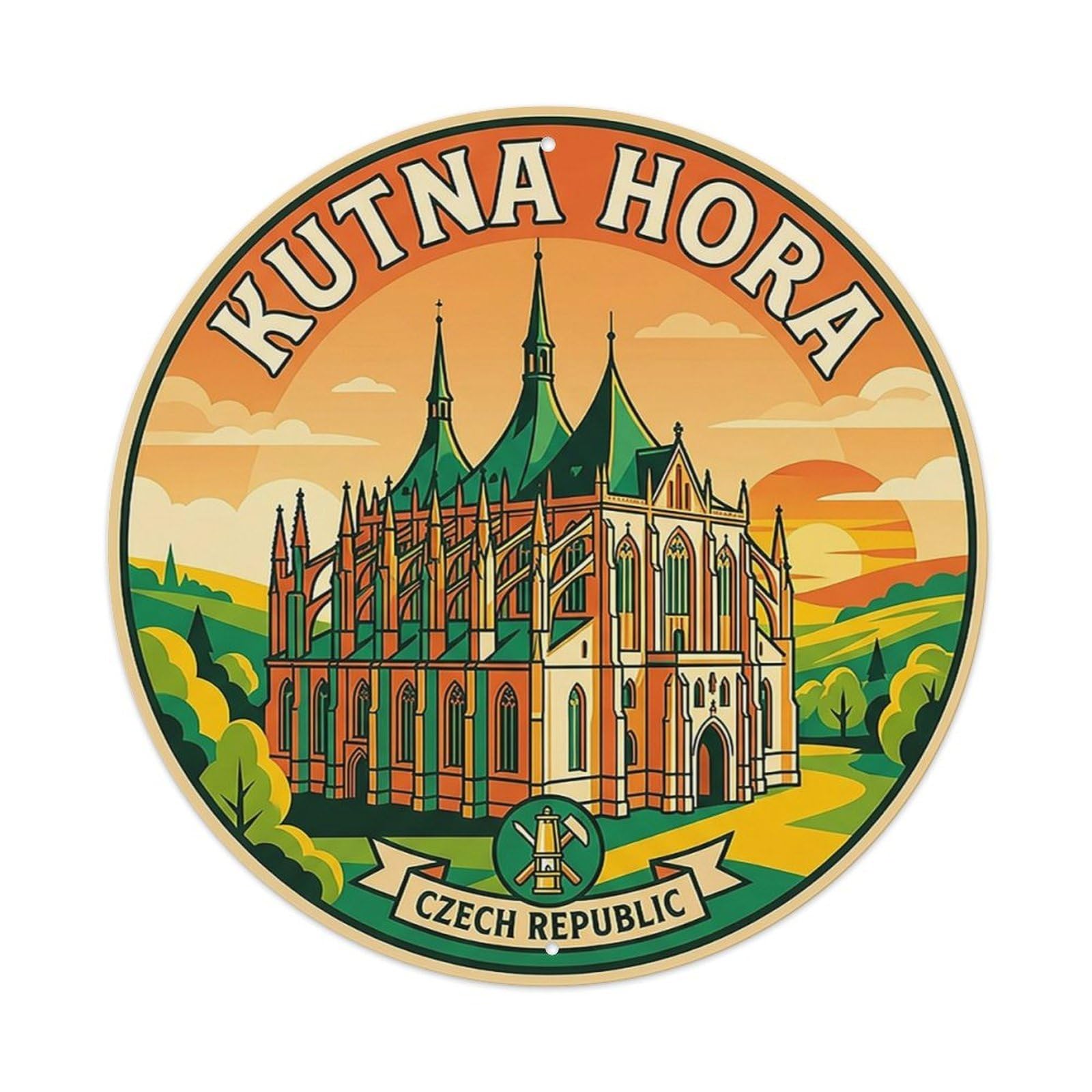 Yrnq 8X8inch Vintage Style Retro Travel Czech Kutna Hora Metal Tin Sign