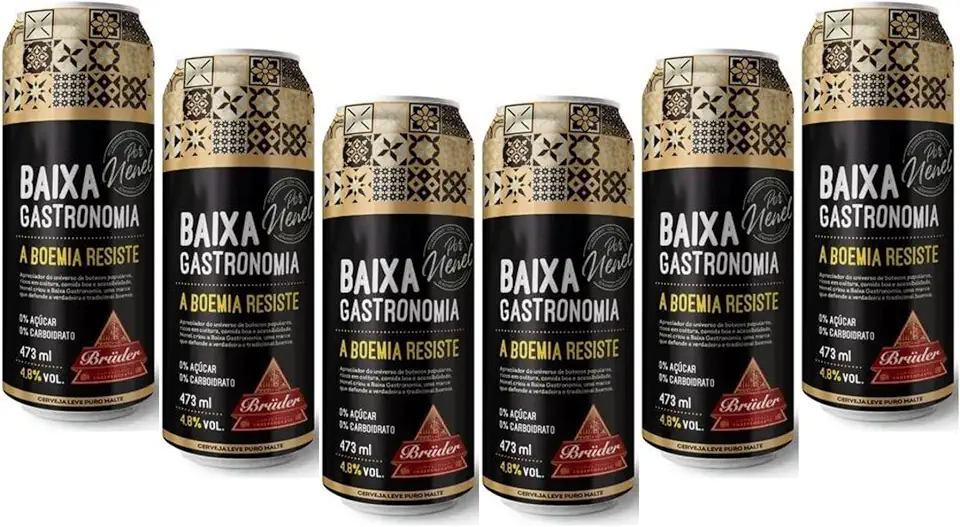 Pack 06un Cerveja Bruder Artesanal Baixa Gastronomia Zero Áçucar 473ml