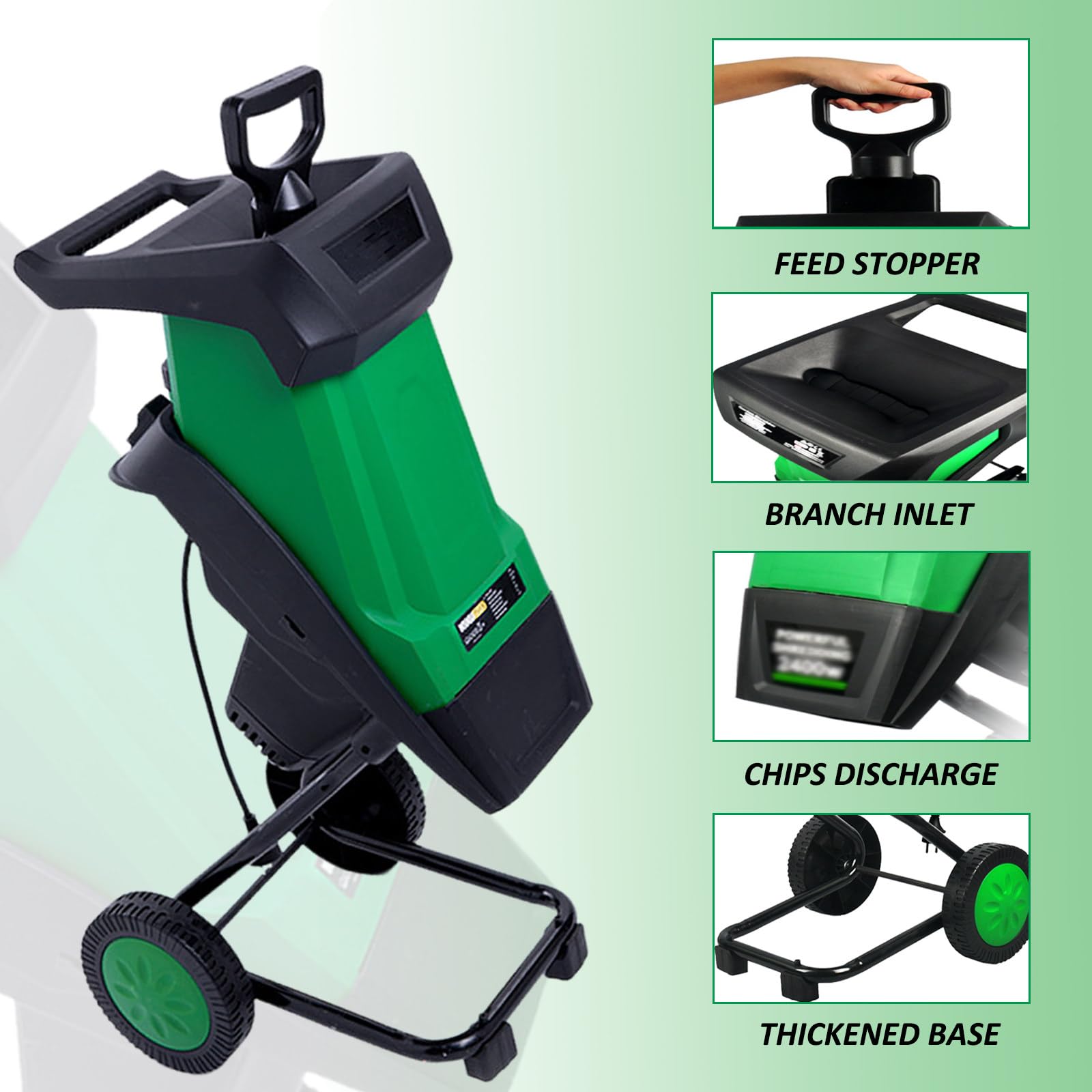 Trituradora eléctrica de jardín, trituradora de ramas con cable con bolsa de recogida y varilla de empuje para hojas y residuos de patio, máquina trituradora eficiente de ramas de árbol