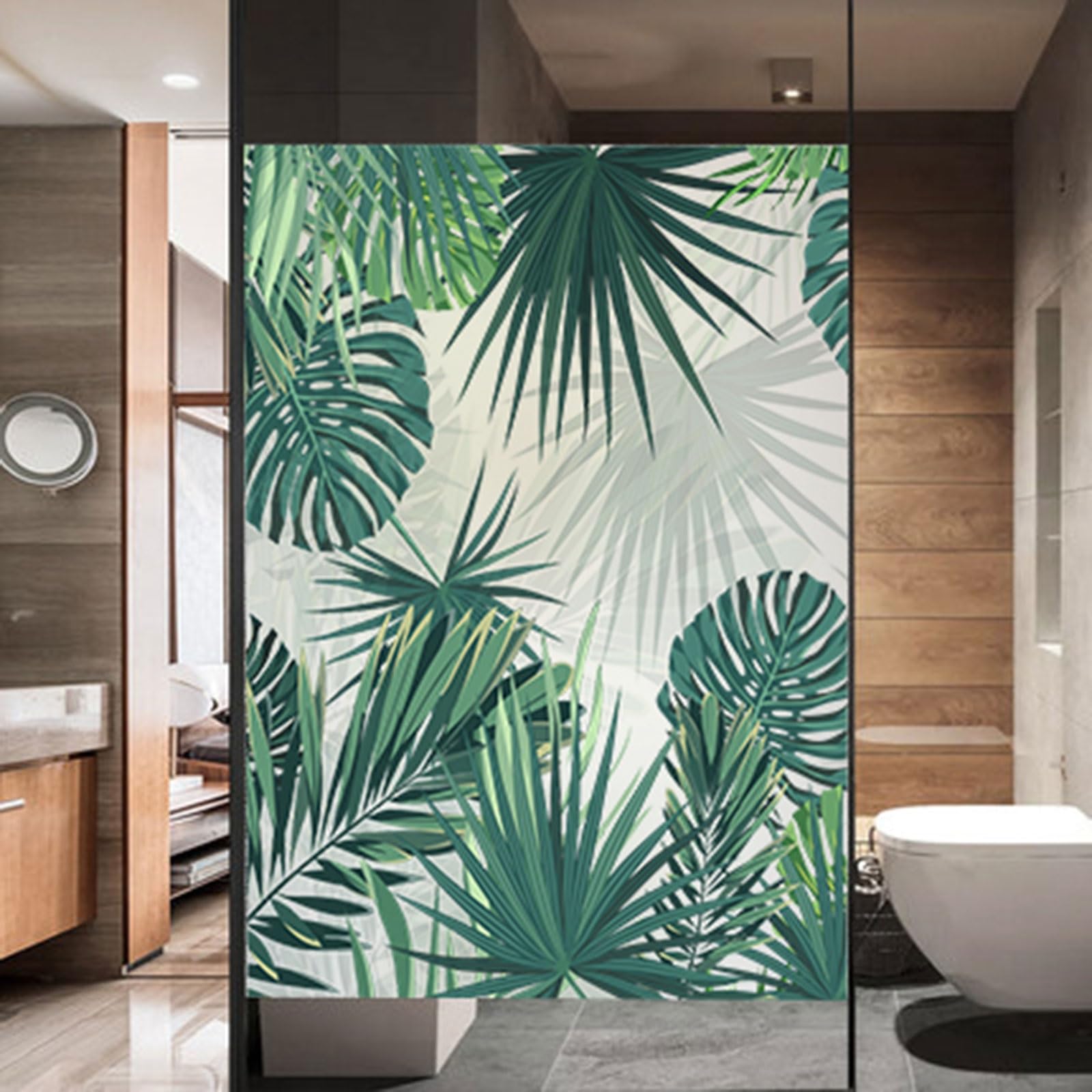 Window Privacy Film Frosted Decorative Film For Glass Windows Green Leaf Stickers For Privacy UV Protection Waterproof Reusable Easy Application Ideal For Home Office Use(Style 2,50x80cm)