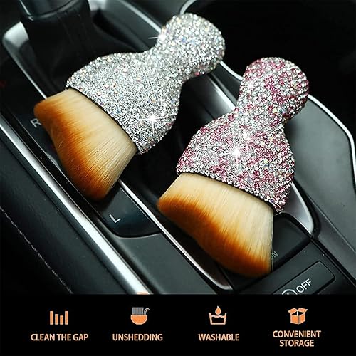 Miniatura 5 de 1 cepillo de polvo brillante para interior del automóvil, con diamantes de imitación, cepillo de detalles sin arañazos, cepillo de limpieza suave