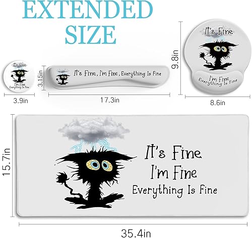 Miniatura 3 de Alfombrilla de escritorio con diseño de gato negro divertido, incluye alfombrilla para mouse grande para juegos con reposamuñecas, alfombrilla