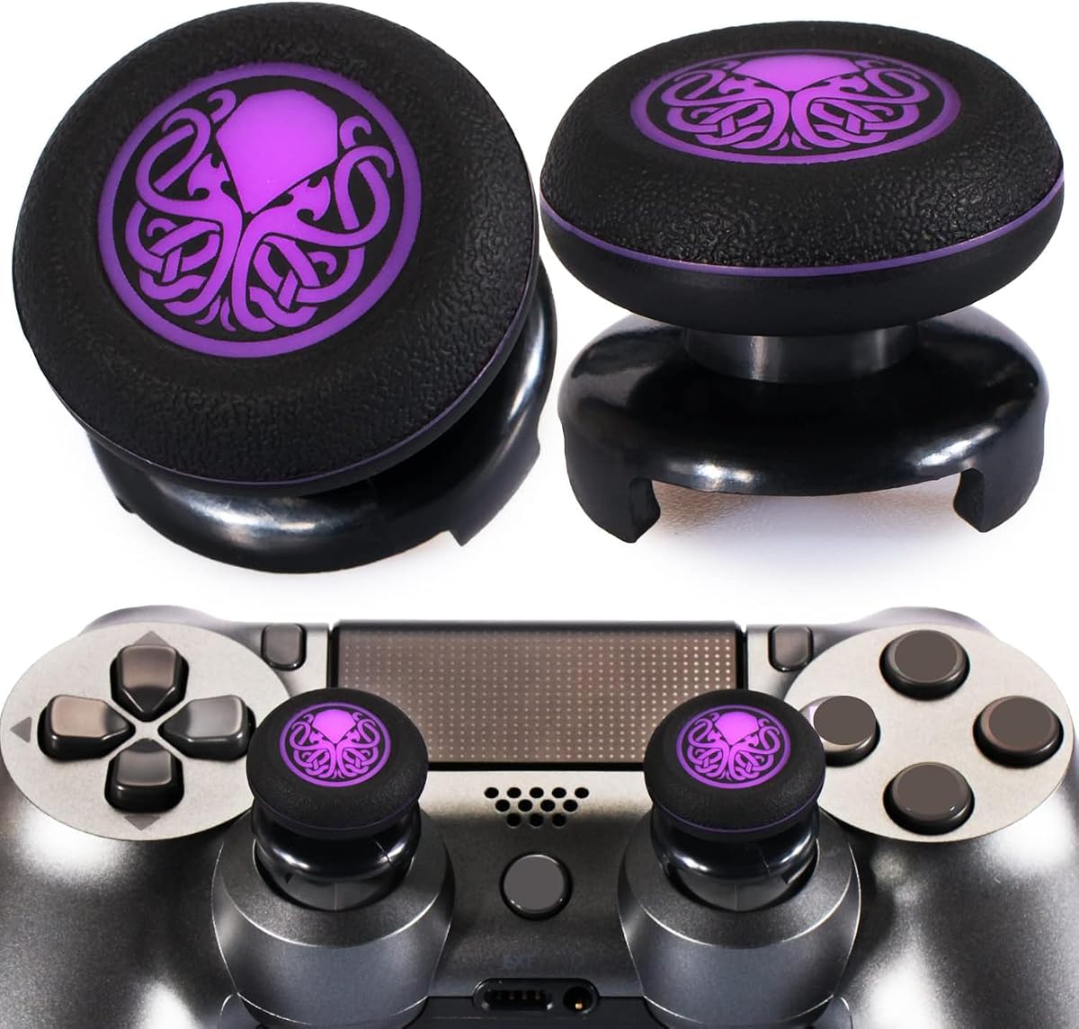 FPS Thumbstick Extender & Printing Rubber Silicone Grip Cover 2 Sets for PS5 & PS4 Controller (Cthulhu Secret)