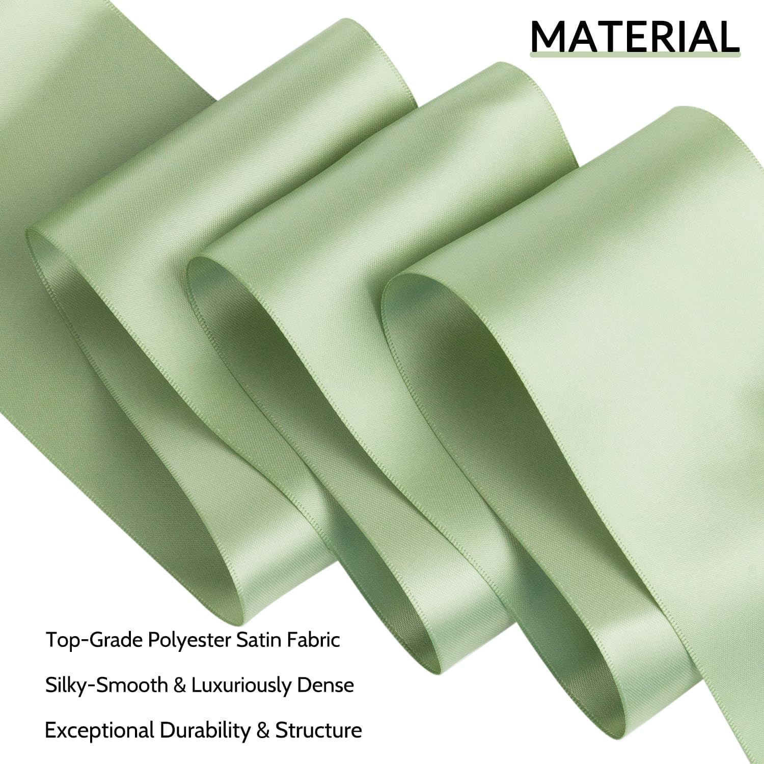 Sage Green Ribbon 4 Inch Wide Double Faced Satin Thick Polyester Silk Fabric Large Sage Green Ribbon for Chair Sashes Wedding Party Gift Wrapping Flower Bouquet Sewing Bows Crafts Christmas Decor