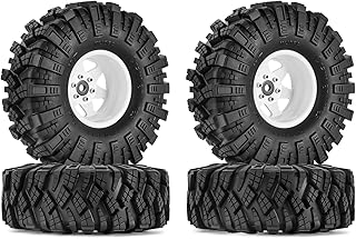 INJORA 1.9 Mud Tires Set Offset -8.9mm Beadlock Wheel Rim for 1/10 RC Crawler Car Axial SCX10 90046 UTB18 TRX4 SCX10 Pro(White)