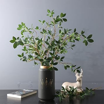 DULRLLY 3 Pcs Artificial Ficus Branches Leaf Spray, Faux Greenery Long Stems 28.7 Inch Tall Ficus Twig Fake Plastic Plant for Floral Arrangements Home Office Decor Vase Filler