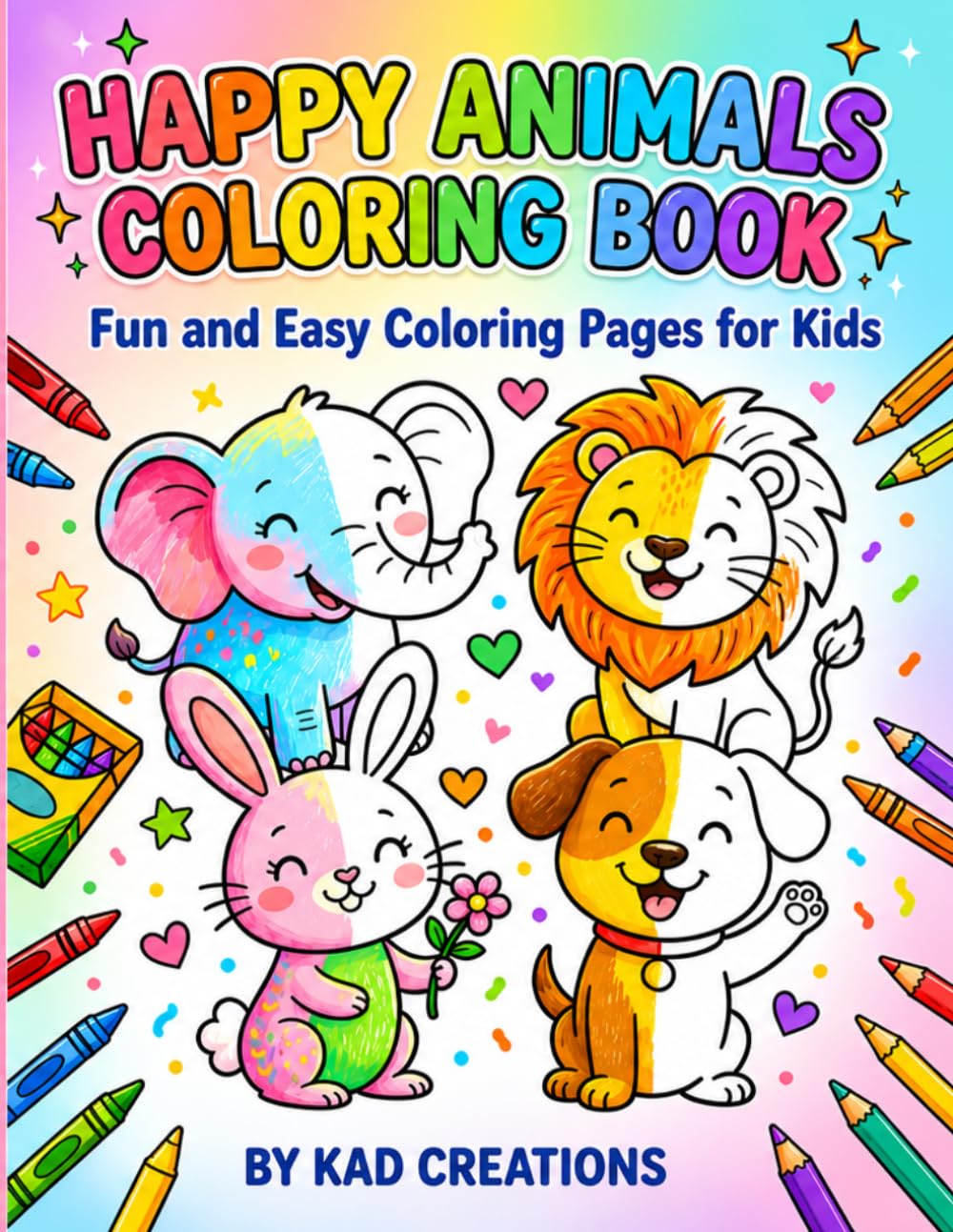 Happy Animals Coloring Book: Fun and Easy Coloring Pages for Kids