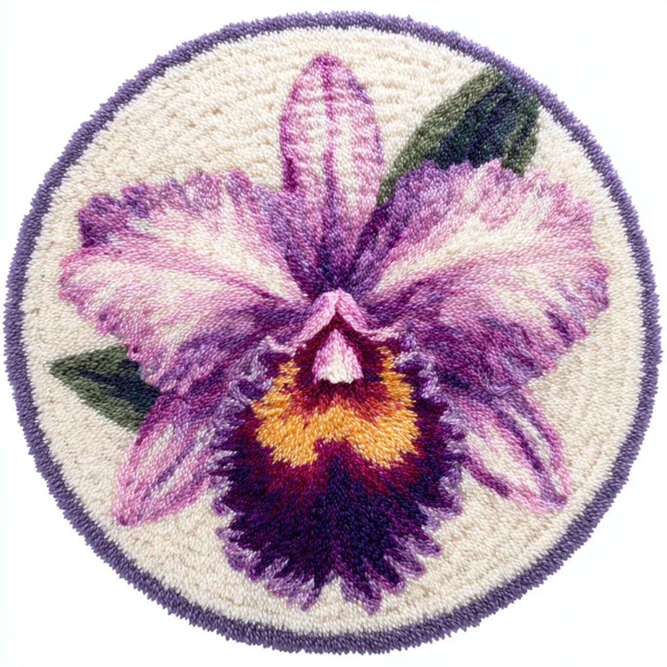 Kitquiver Rug Latch Hook Craft Kits Purple Orchid 100x100cm