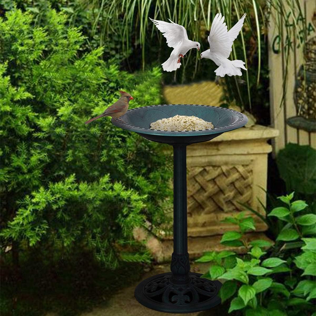 Outdoor Bird Bath, 28" Bird Water Feeder Rustic Resin Bird Bath, Lightweight Birdbaths for The Garden (Green)