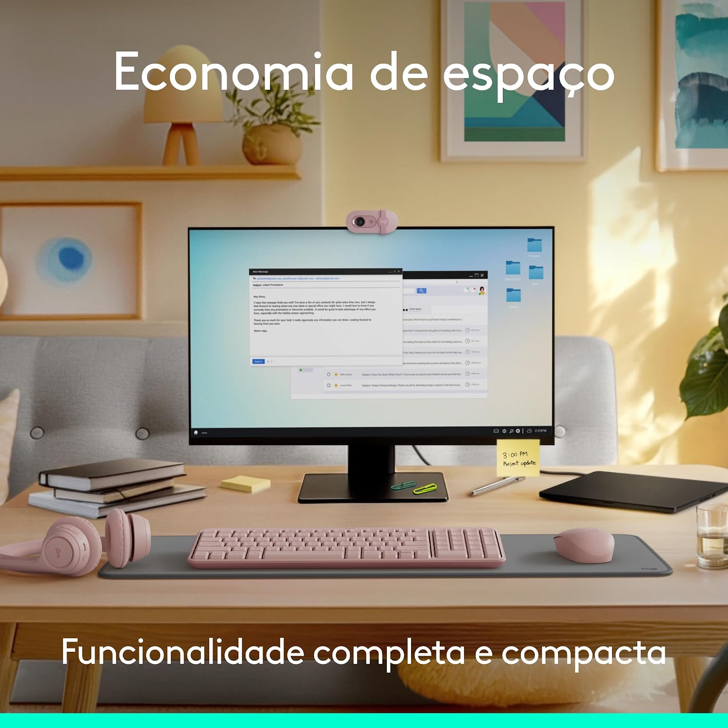 Combo Teclado e Mouse Sem Fio Logitech MK250 Bluetooth com Conectividade Rápida e Fácil, Design Compacto, Mouse Ambidestro, Layout ABNT2, Construção Durável, Compatível com PC e Mac - Rosa