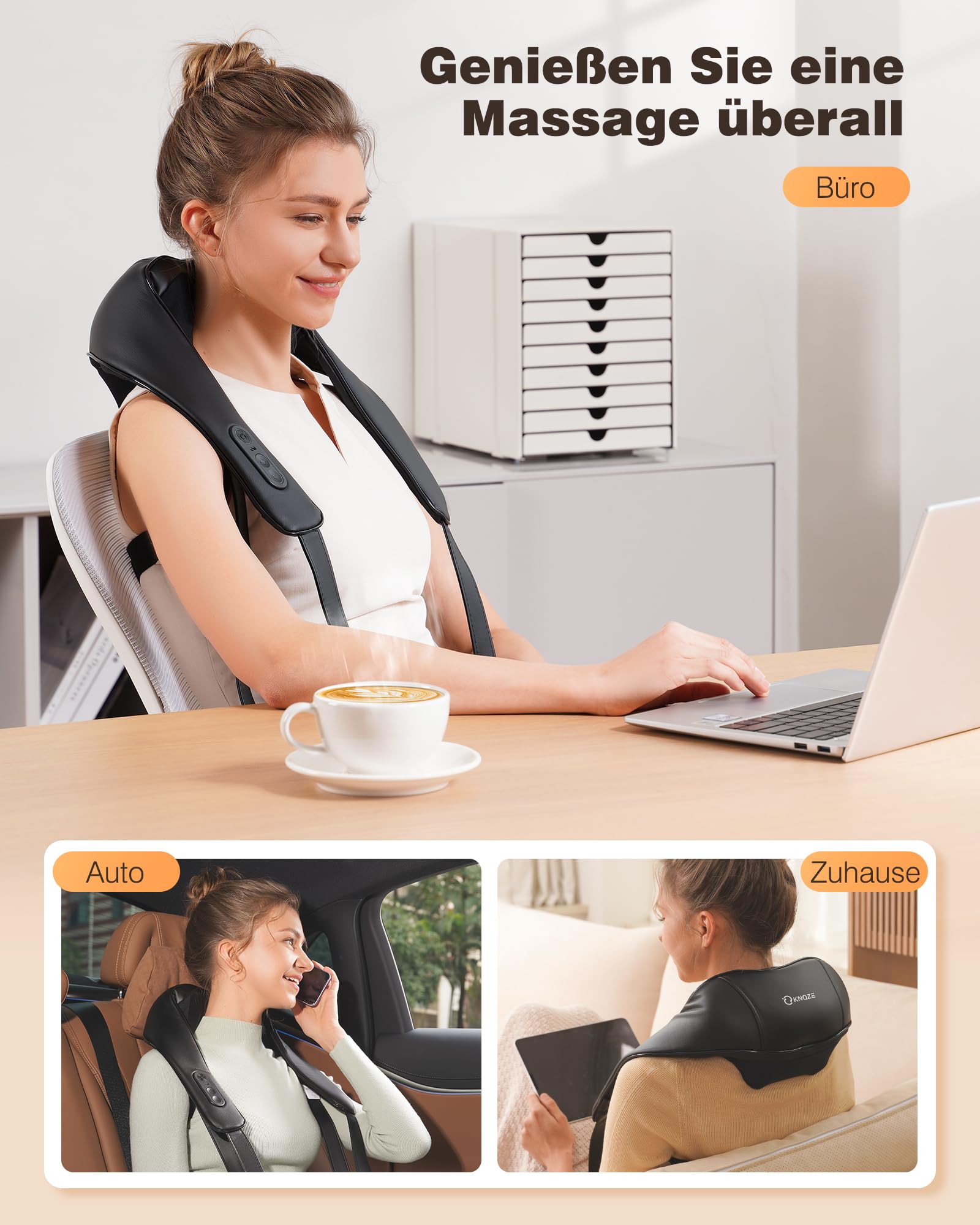 KNQZE® Shiatsu Massagegerät 4D, 2026 Kabellos Nackenmassagegerät mit Wärme, Verbesserte Graphenheizung, 4D Shiatsu Tief knetende Nackenmassage für Nacken, Schulter, Rücken, Geschenke für Frauen Männer