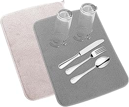 Kit 2 Tapete de Secagem de Pratos de Microfibra para Balcão de Cozinha,Tapete de Escorredor de Pratos Ultra Absorvente,Almofada de Secagem de Pratos,Tapete de Rack de Pratos (Cinza+Bege, 39 X 50CM)