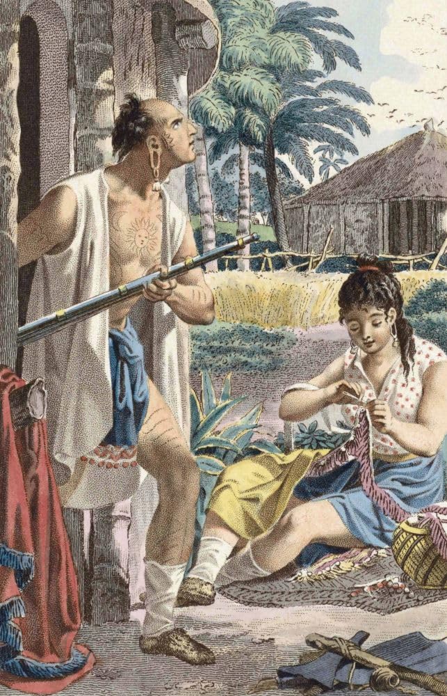 Indianin Creek i jego żona w ich wiosce. Z początku XIX wieku akwaforta Ludwiga Gottlieba Portmana po Jacquesie Kuyperze. Plakat drukowany przez Kena Welsha (11 x 17)