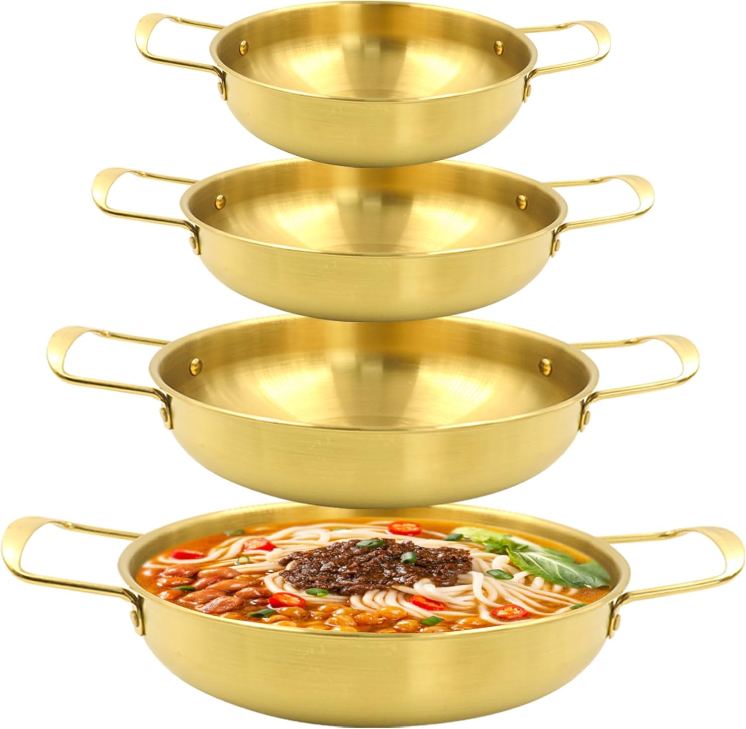 4 Sizes Korean Ramen Pot,Stainless Steel Noodle Cooking Pots for Stove,Gold