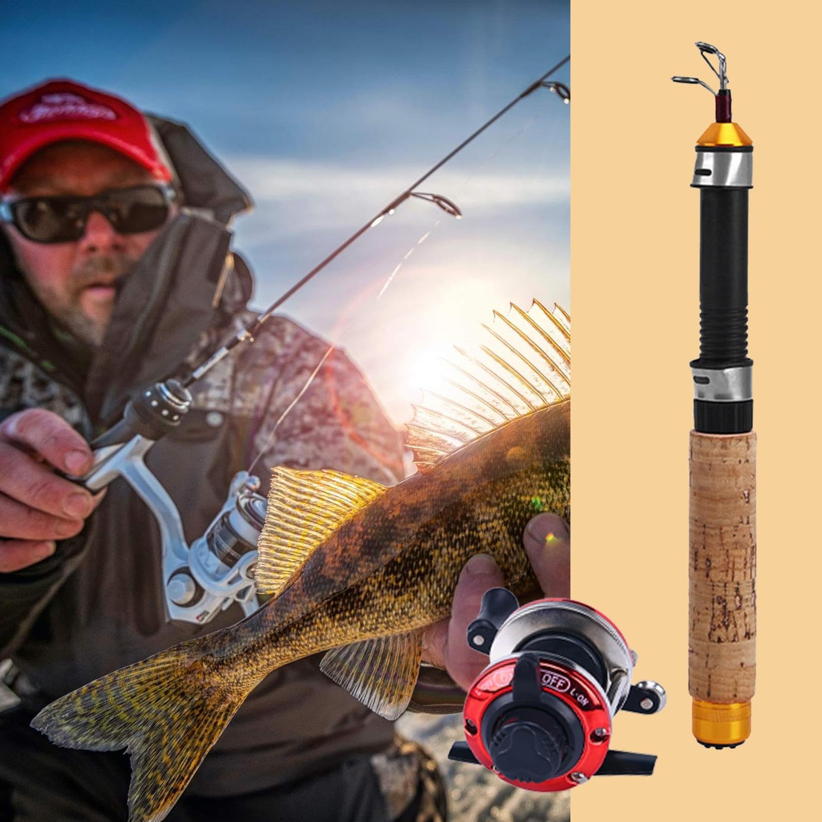 Caña y carrete para pescar en hielo - Carretes duraderos para pescar en hielo | Equipo compacto y ligero para pesca en hielo | Equipo de pesca portátil para agua dulce y salada | Herramientas esencial