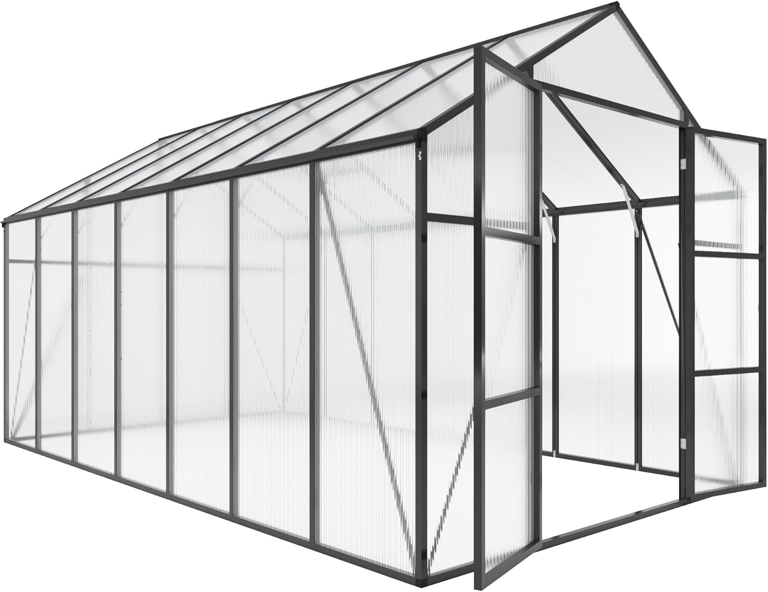 Greenhouse for Outdoors 8x14x7.8FT, Polycarbonate Greenhouse with Stronger Wind Protection and Roof Vent, Walk-in Large Aluminum Sunroom Winter Proof, Black