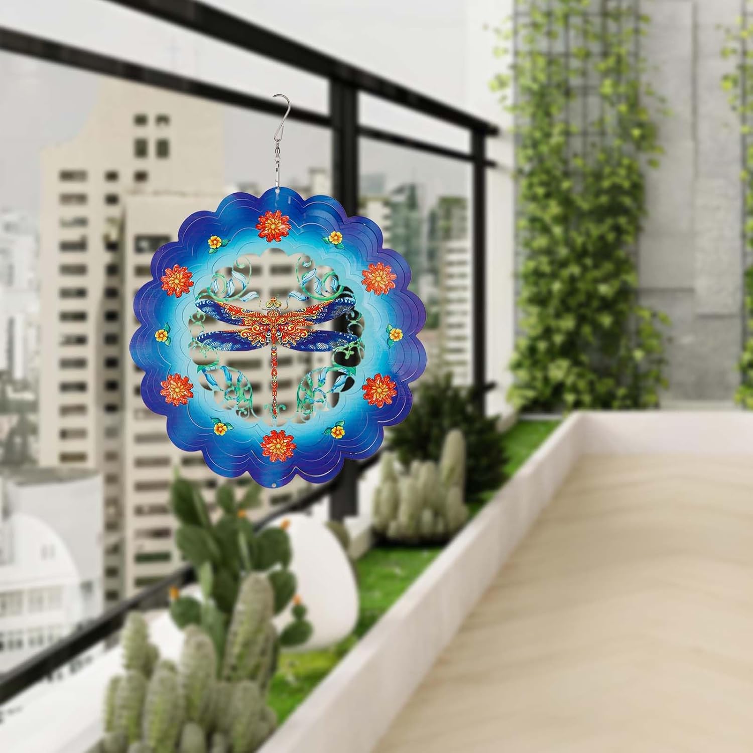 Dragonfly 3D Stainless Steel Wind Spinner - Outdoor Wind Catchers, Kinetic Hanging Ornament, 12Inch Wind Spinners for Gardens and Courtyards