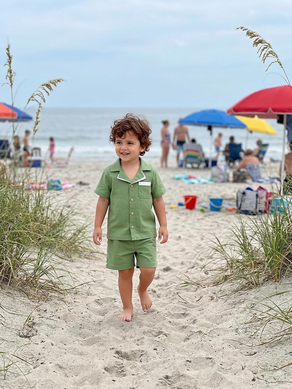Volunboy Baby Boy Summer Clothes Cotton Linen Shorts Set Short Sleeve Button Down T-shirt Family Beach Outfits