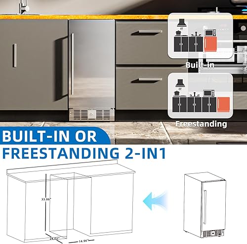 Miniatura 6 de Antarctic Star 15 Inch Undercounter Beverage Refrigerator, 135 Can Built-in or Freestanding Mini Fridge with Stainless Steel Door, Compact Beverage