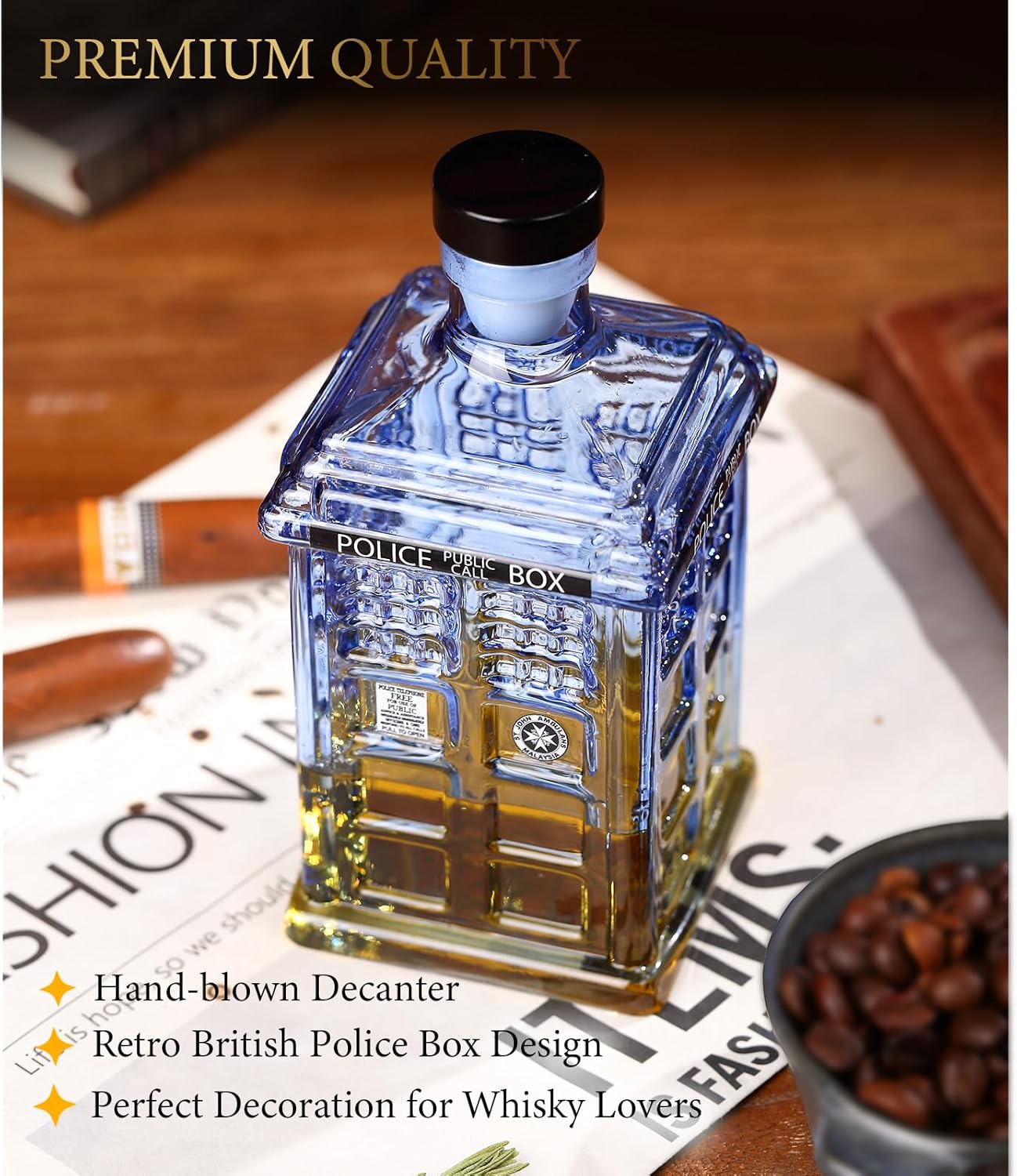 Gifts for Men Dad, Tardis Police Box Whiskey Decanter for Men, Spacecraft Liquor Dispenser Fun Conversation Starter, Unique Guys Brother Gift Ideas, Liquor Decanter for Bar,28oz(800ml)