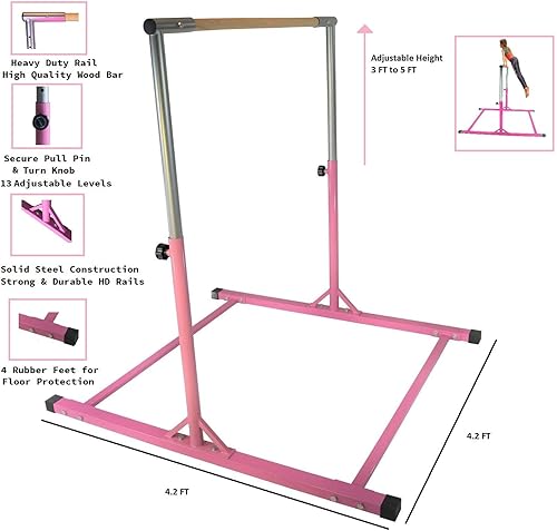 Miniatura 3 de Pro-Gymnastics - Barra horizontal ajustable para gimnasia, 5.9 ft x 3.9 ft, barra de entrenamiento ampliable, altura ajustable hasta 5 pies  13