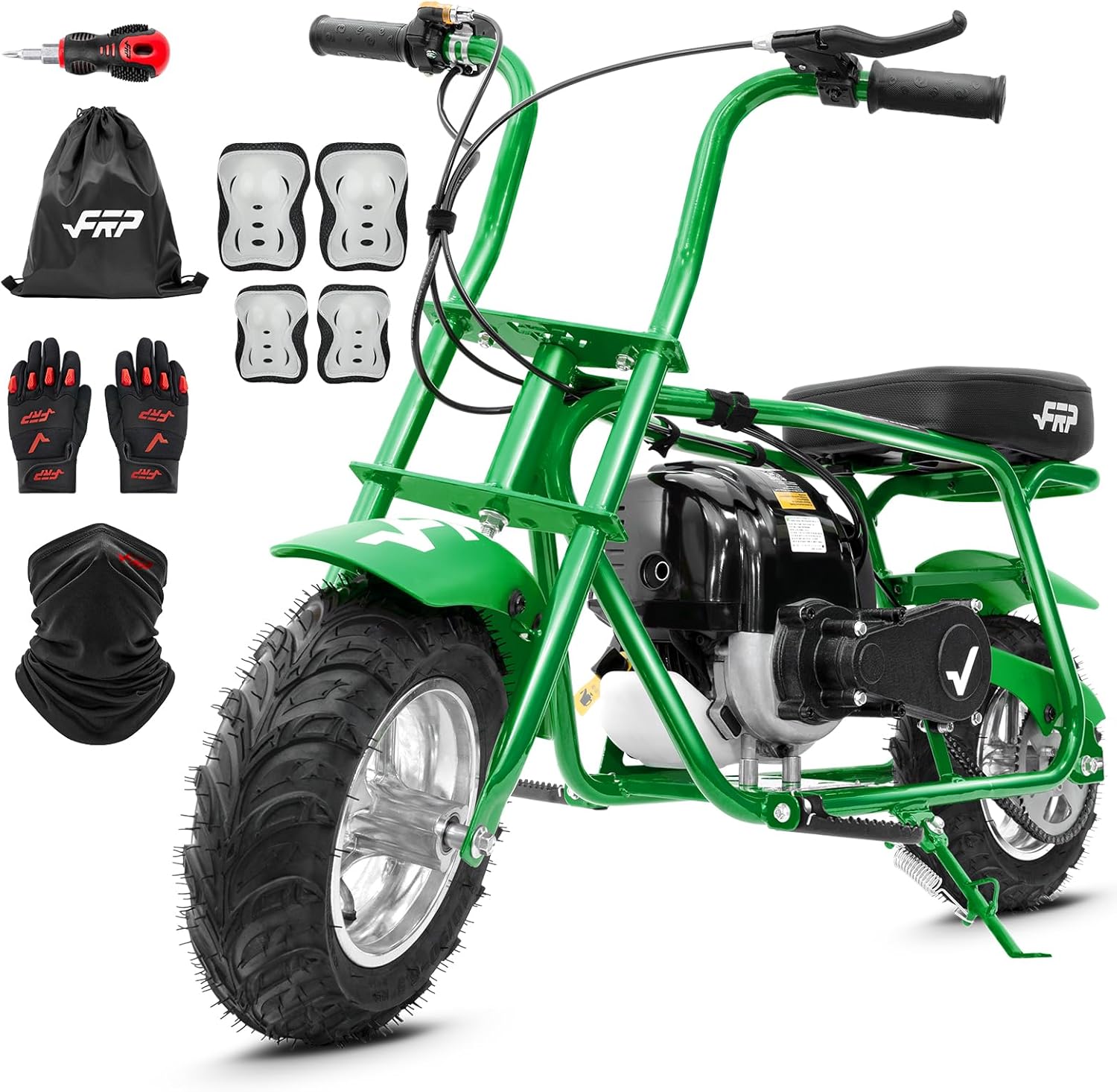 FRP MB40 4-Stroke Mini Bike, 40CC Kids Mini Dirt Bike, No Oil Mixing Needed, Easy to Assemble, Includes Gloves, Neck Gaiter and Protective Gear, 18 MPH Max Speed, Supports Up to 165 LBS (Black)