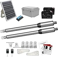JUJIANG C01 Solar Gate Opener Kit for Dual Swing Gates - 440lbs 12FT per Arm, Batteries & 20W Panel Included