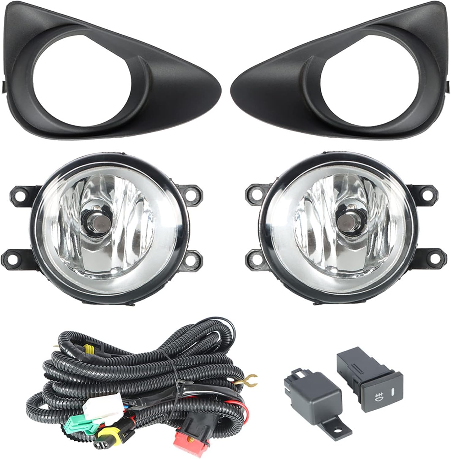 munirater 1 Pair of Clear Bumper Fog Lights Lamps Assembly + Bulbs + Switch Wiring Kit Replacement for Yaris Hatchback 2012-2014