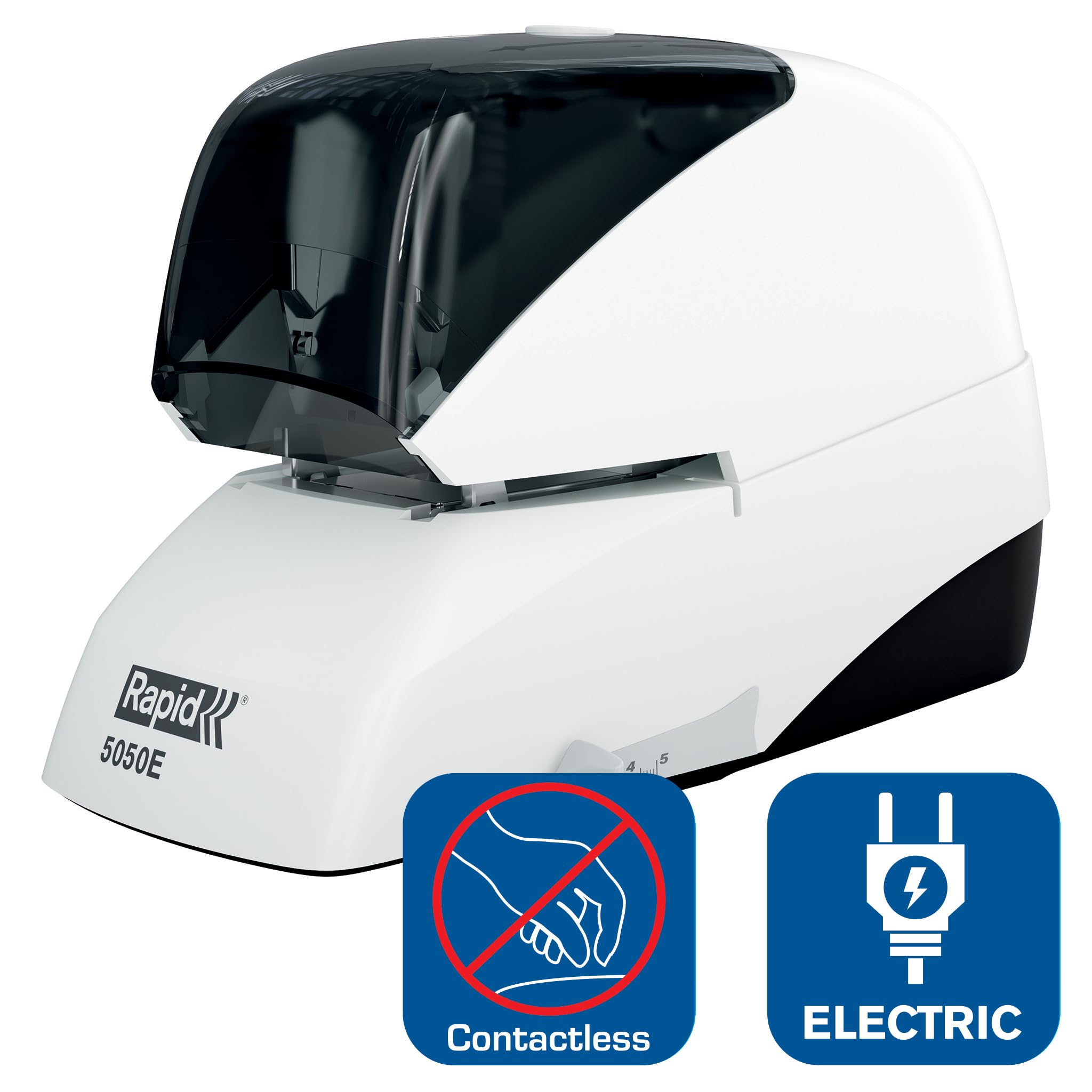 Rapid 5050E - Cucitrice elettrica Supreme, 50 fogli, 10 pagine, colore: bianco/grigio