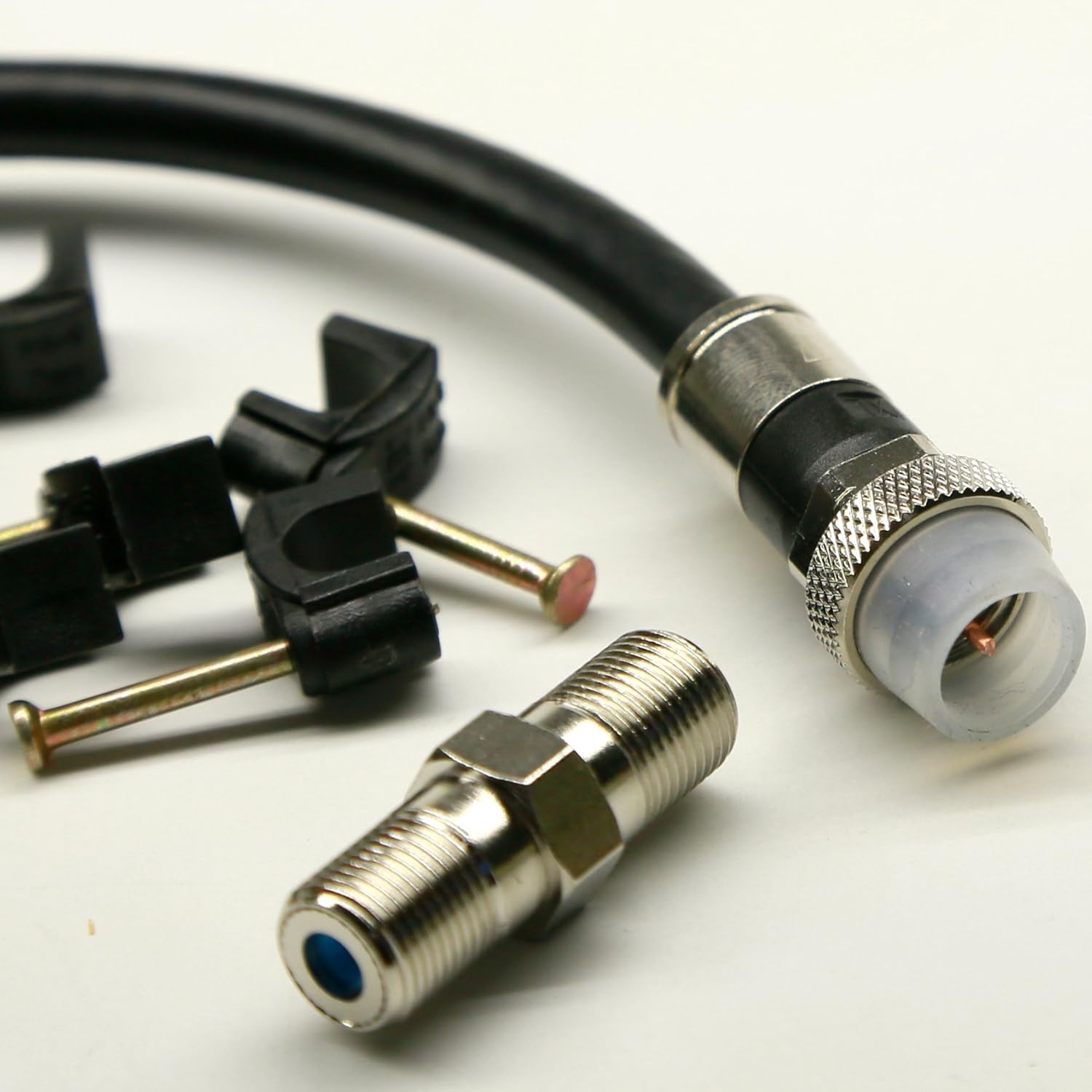 175ft SOLID COPPER RG6 DIRECT BURIAL UNDERGROUND 18AWG 75 Ohms COAXIAL CABLE WITH 17AWG MESSENGER GROUND WEATHER SEAL CONNECTORS BARREL & 10 NAIL CLIPS INCLUDED Assembled in USA by PHAT SATELLITE INTL