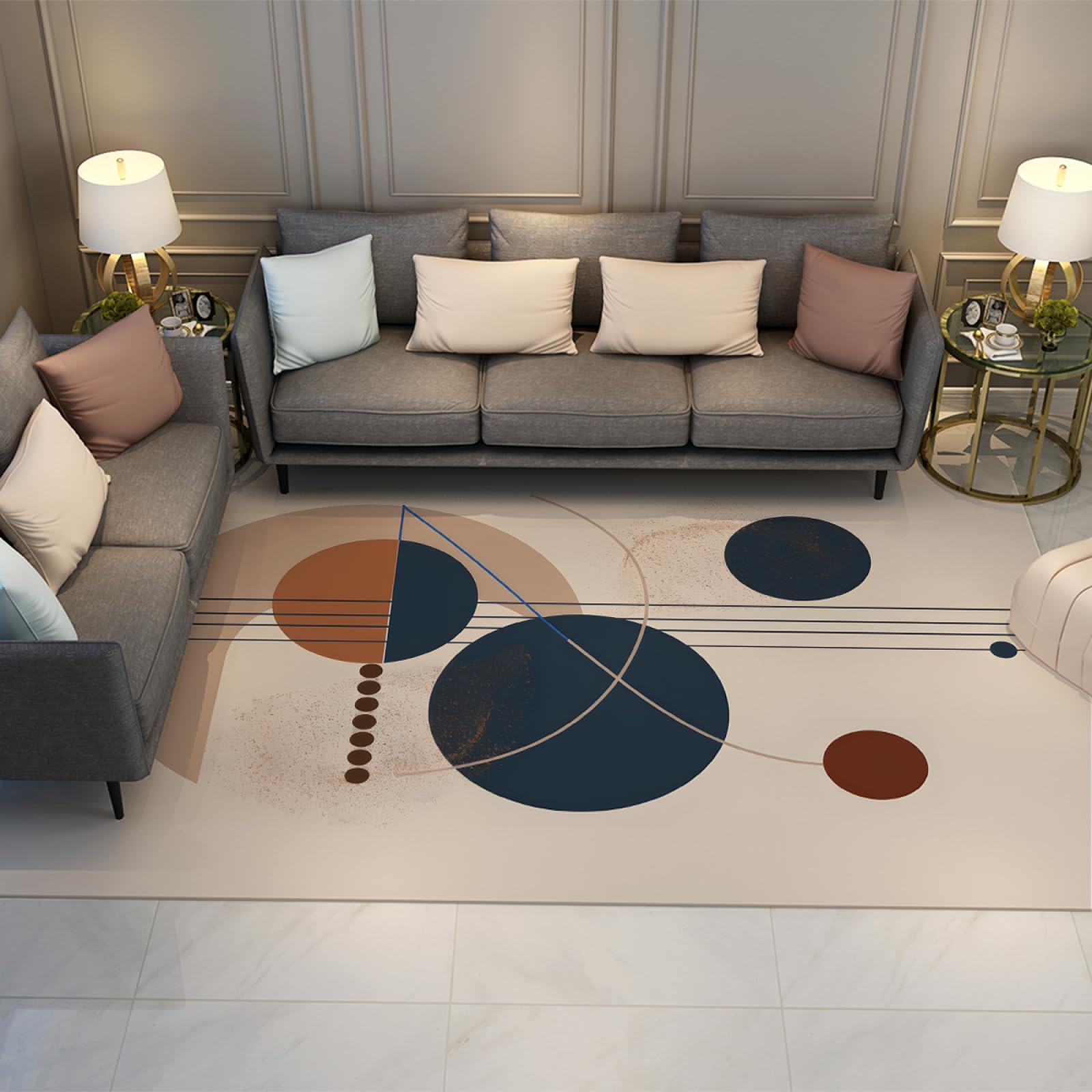 Beżowe dywaniki do salonu, okrągłe linie, geometryczny dywan do jadalni, ultracienki, można prać w pralce, dywanik kuchenny z gumowym spodem, 150 x 200 cm