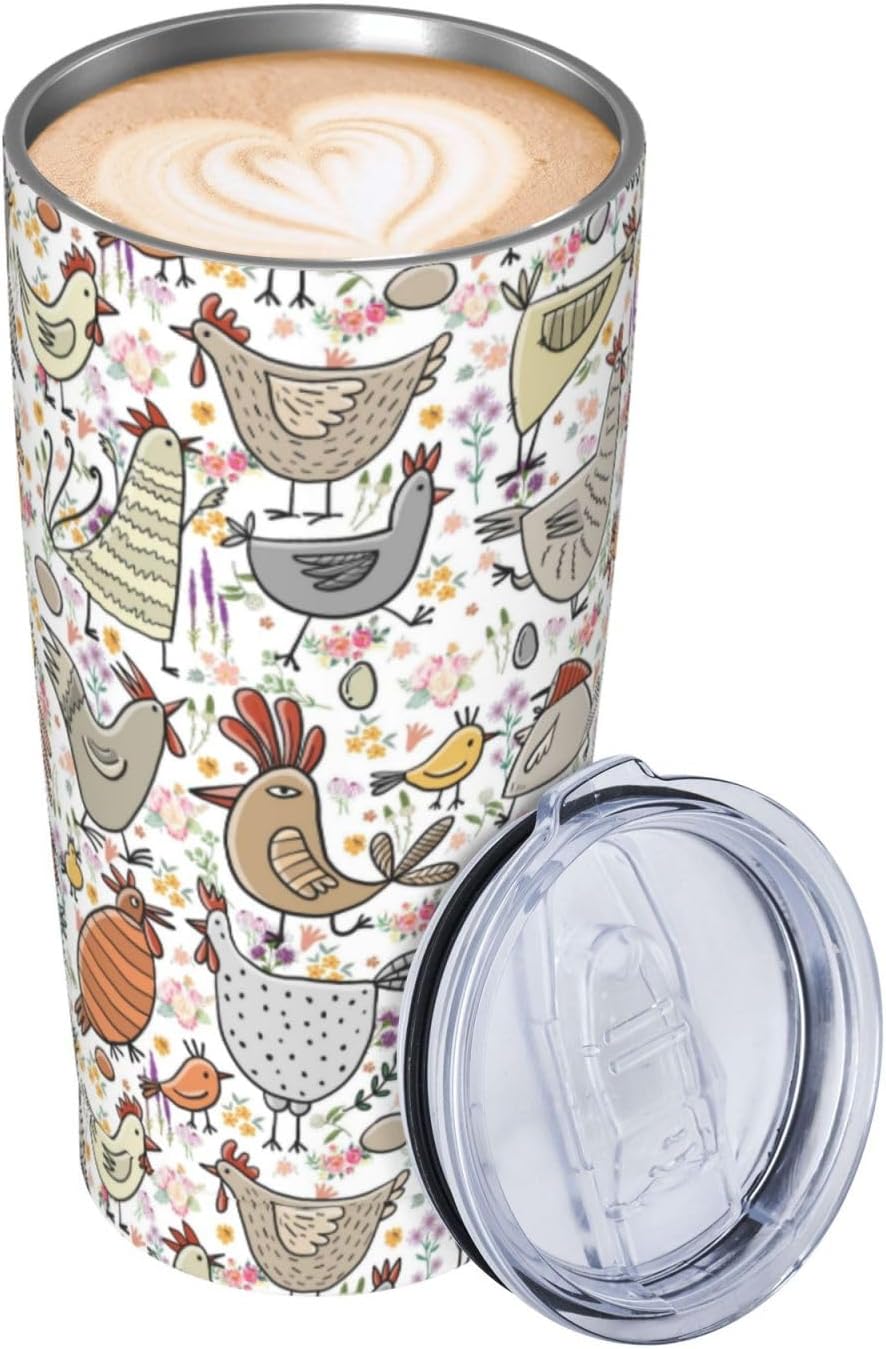 Yossyaog Chicken Gifts for Women 20Oz Chicken Tumbler Coffee Cup Chicken Stuff For Chicken Lovers Insulated Cute Bottle Mug for Hot or Cold Drinks Mother's Day Birthday Gifts for Women Men Mom, White