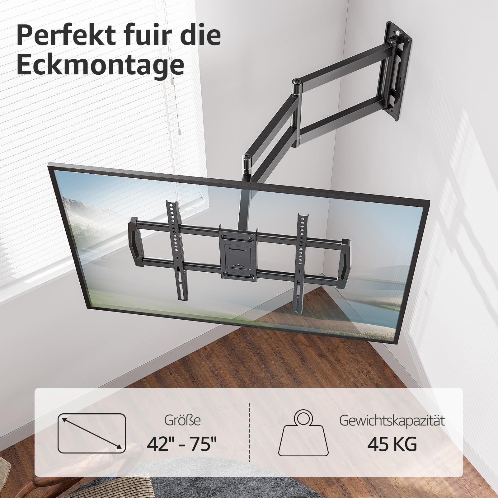 MOUNTUP 962mm Langarm TV Wandhalterung für 42–75 Zoll bis zu 45kg, Schwenkbare Neigbare Wandhalterung Fernseher, Extra Langer Reach Fernseher Halterung, Max VESA 600 x 400mm, EU0047-L