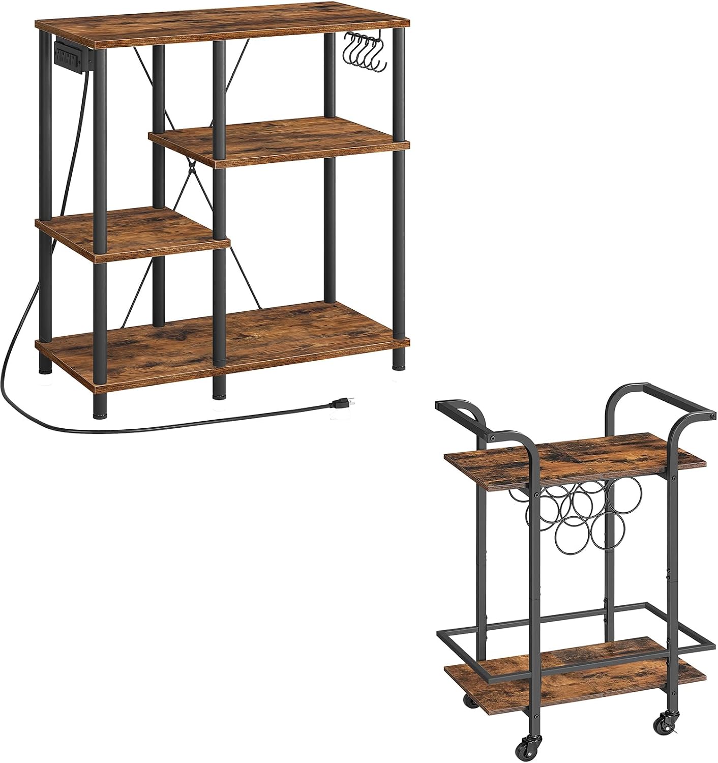 Amazon.com - HOOBRO Bakers Rack with Power Outlet, Bar Cart for The ...