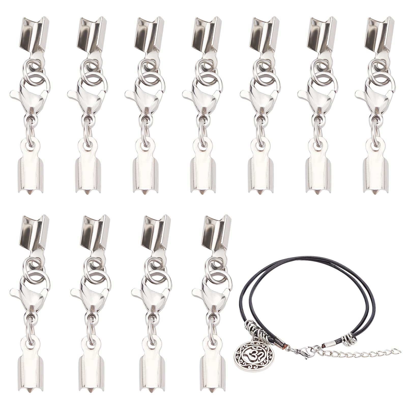 NALACALNALACAL 20 Pcs Lobster Claw Clasps with Cord Ends Stainless Steel Necklace Jewellry Making Lobster Clasps, Lobster Caps Connector for Necklace Bracelet DIY Craft Jewellery Making - Silver